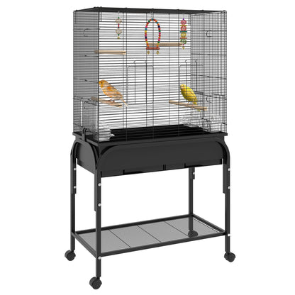 51" Bird Cage for Budgies Canaries Finches Lovebirds Parakeets with Rolling Stand, Toys, Black Bird Cages Black  at Gallery Canada