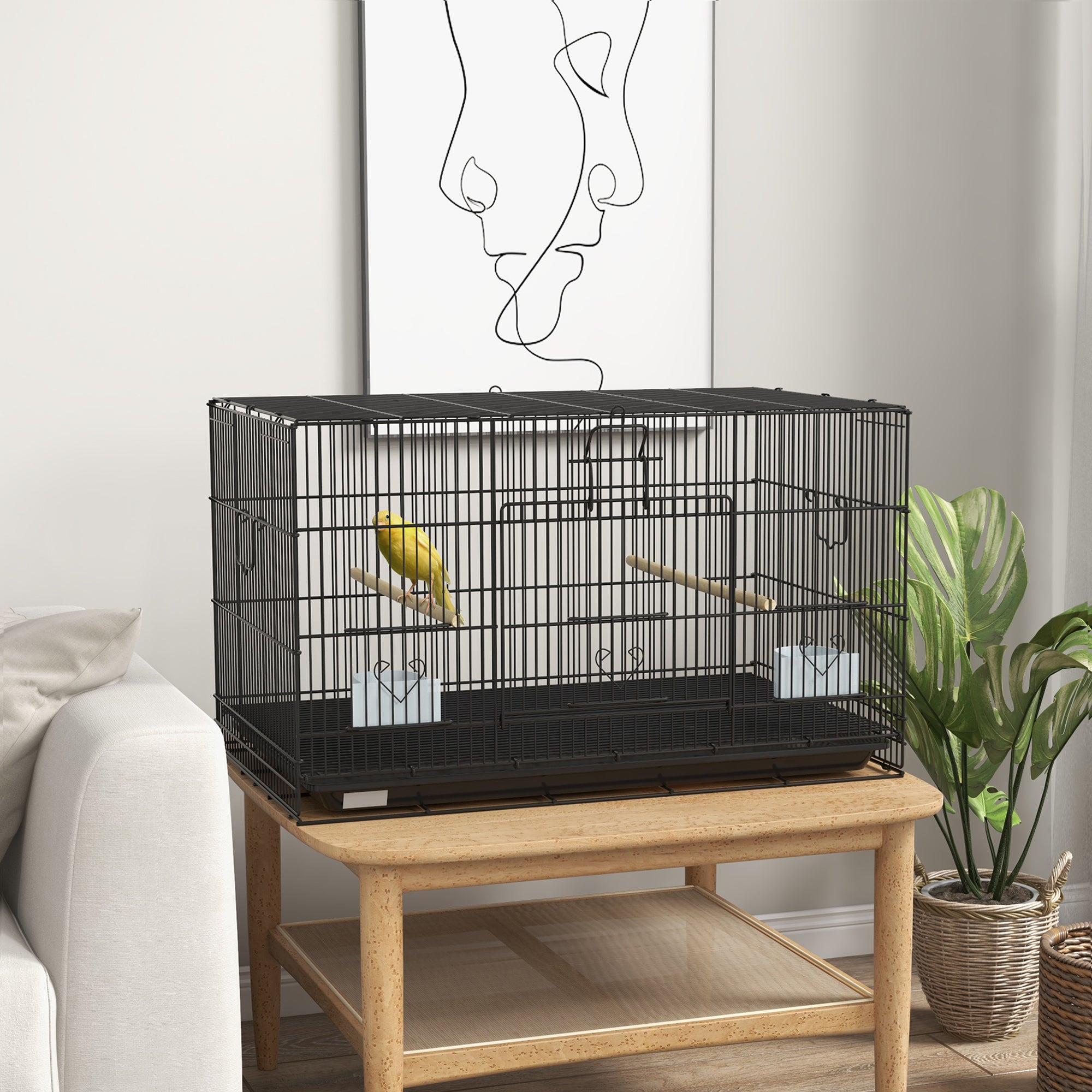 Birdcage for Canaries, Lovebirds Finches, Budgie Cage with Removable Tray, Bottom Mesh Panel, Wooden Perches, Swing, Ramp, Food Containers, 30