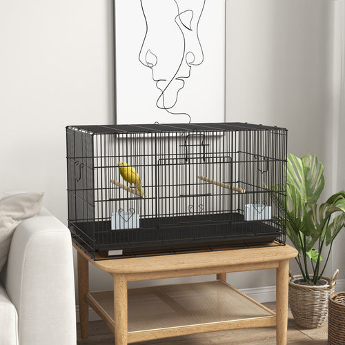 Birdcage for Canaries, Lovebirds Finches, Budgie Cage with Removable Tray, Bottom Mesh Panel, Wooden Perches, Swing, Ramp, Food Containers, 30
