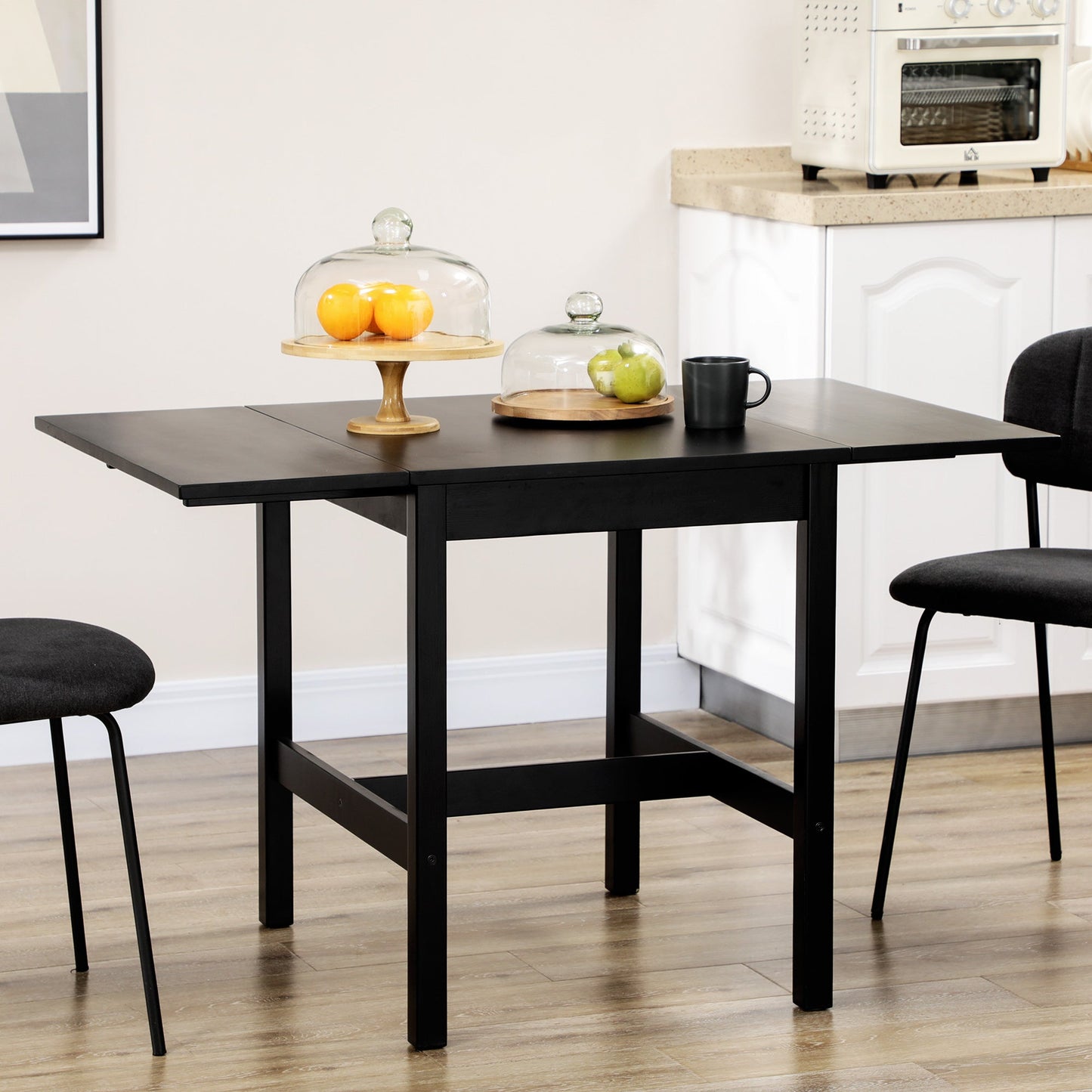 Foldable Solid Wood Dining Table, Drop Leaf Table for Small Spaces, Folding Table for Kitchen, Dining Room, Black Bar Tables & Dining Tables   at Gallery Canada