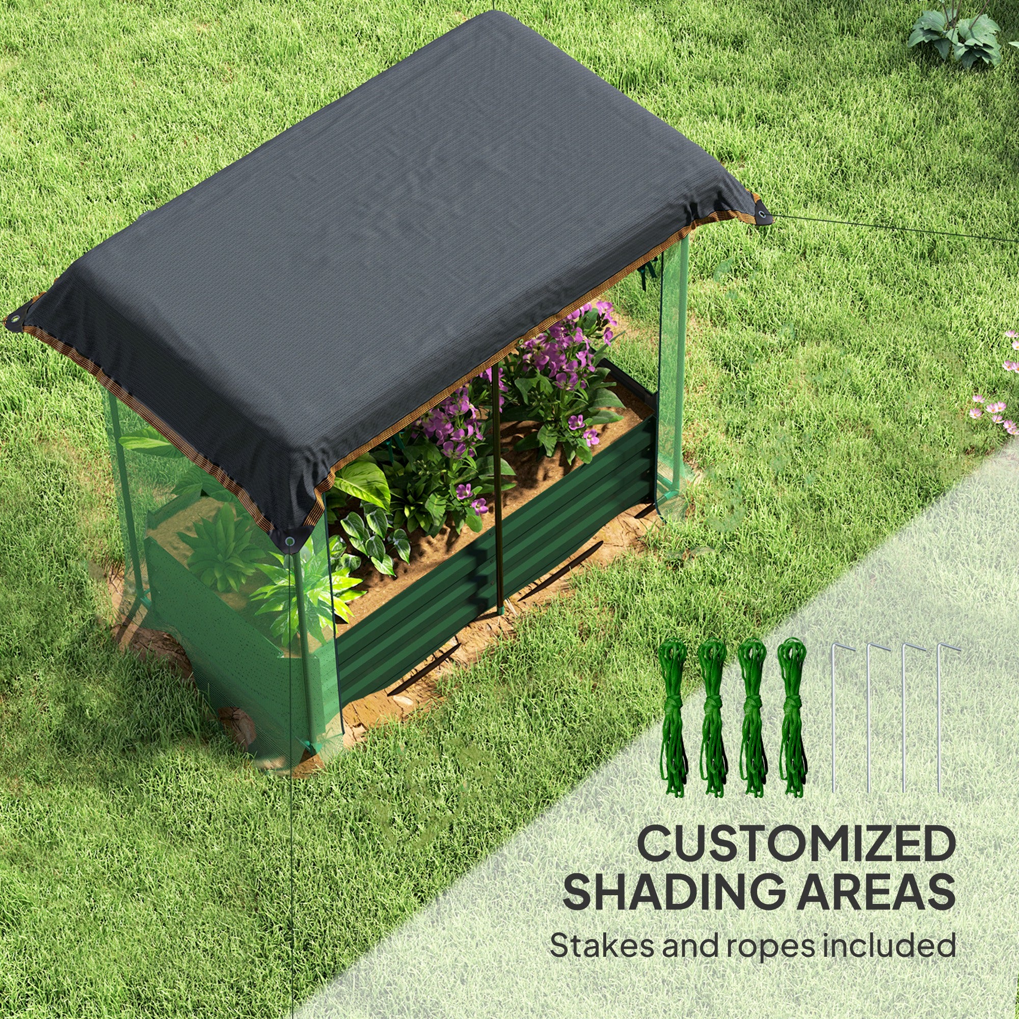 Galvanized Steel Planter Box with Crop Cage and Shade Cloth, Raised Garden Bed for Flowers, Vegs and Herbs, Green Raised Garden Beds at Gallery Canada