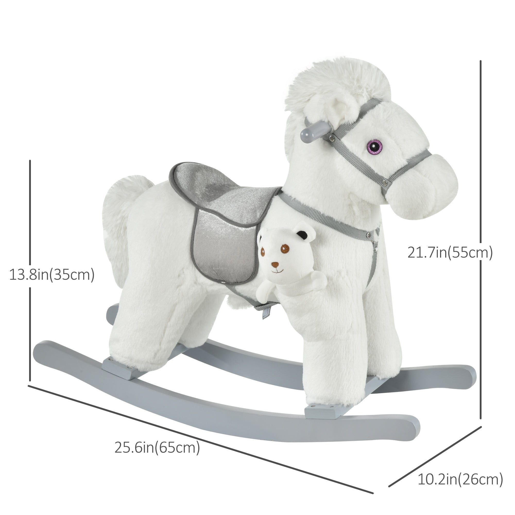 Kids Plush Ride-On Rocking Horse with Bear Toy, Children Chair with Soft Plush Toy &; Fun Realistic Sounds, White Rocking Horses at Gallery Canada