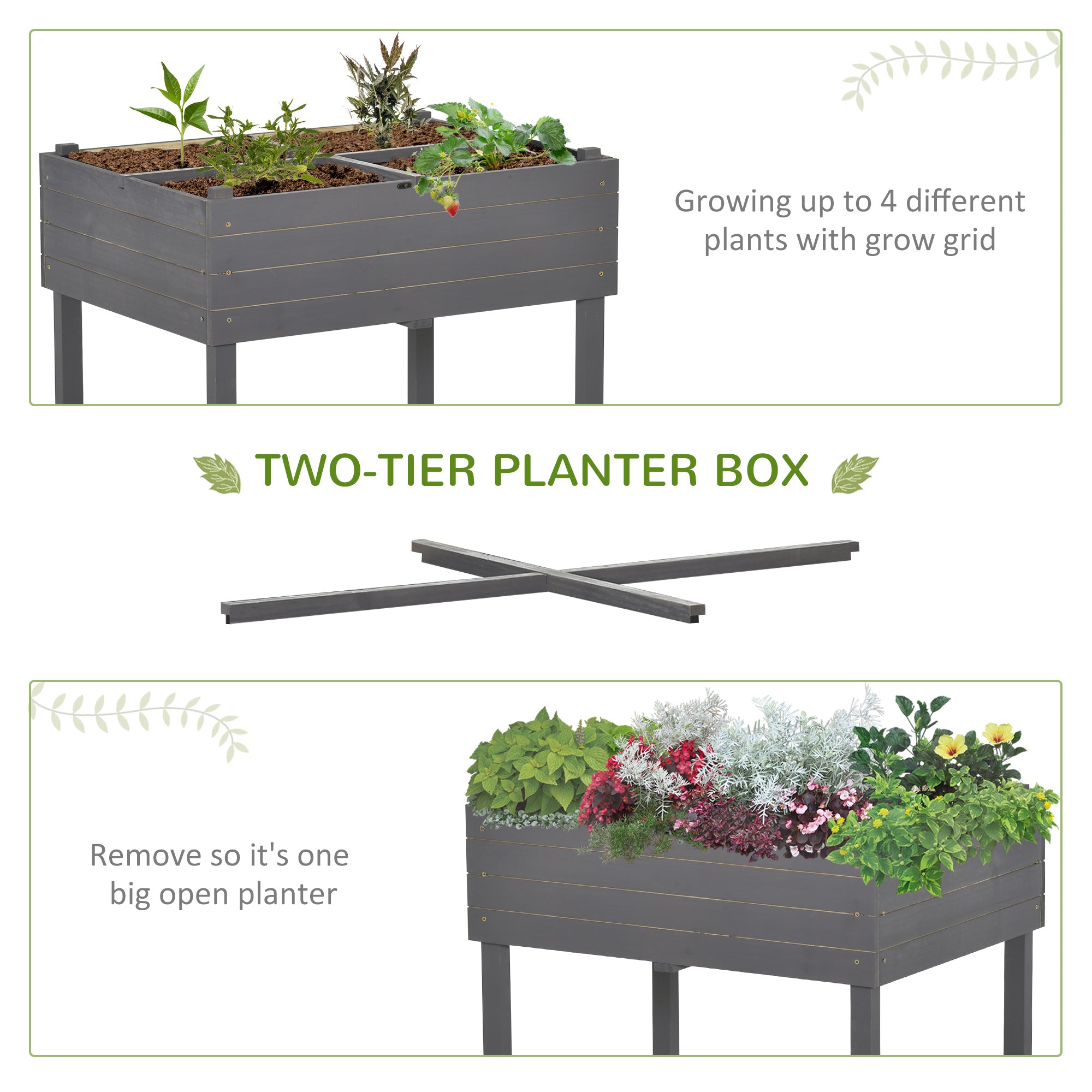 2-Tier Raised Garden Bed with Cold Frame, Grow Grids, Shelf for Herbs, Grey Cold Frame Greenhouses   at Gallery Canada