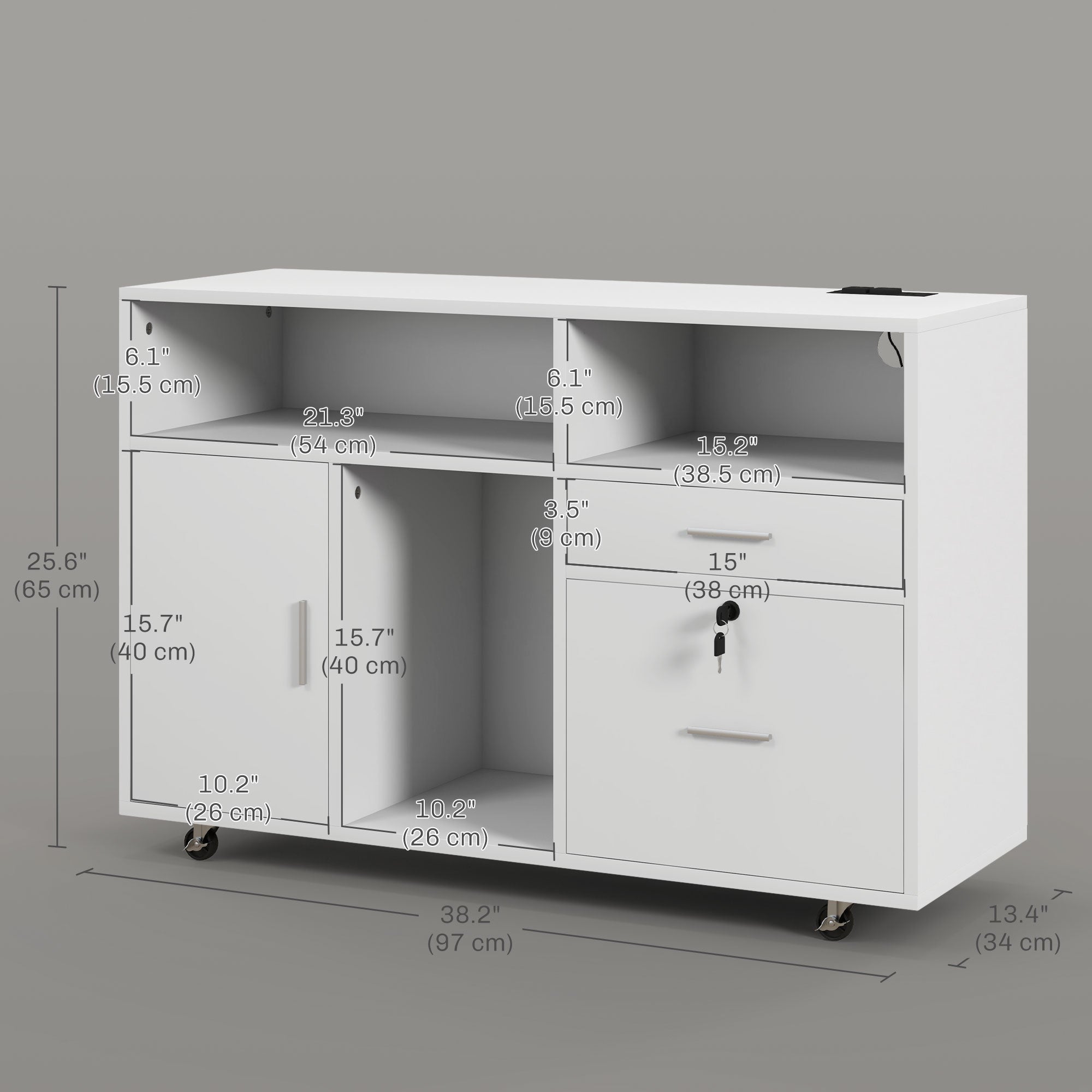 Mobile Printer Stand with Charging Station and USB Ports, Locking Filing Cabinet for A4 and Letter Size, White Office Cabinets & Cupboards   at Gallery Canada