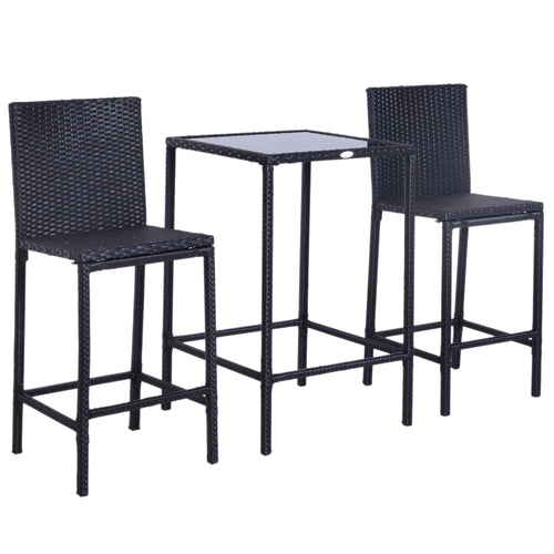 3 Piece Patio Bar Set Wicker Rattan Garden Bistro Set Barstool and Table for Patio Backyard Balcony Poolside, Black