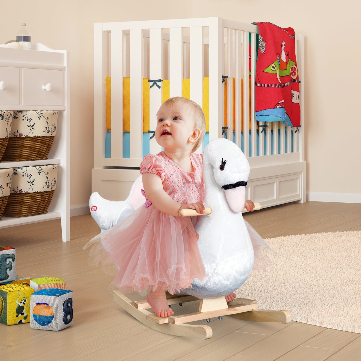 Soft Warm Kids Rocking Horse Child Plush Ride On Toy Swan Style Playtime with Lullaby Song White Rocking Horses   at Gallery Canada