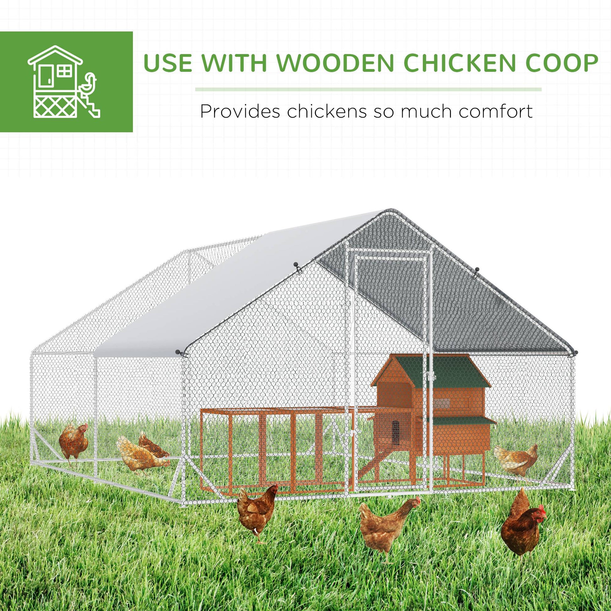 9.8' x 13.1' x 6.6' Chicken Coop Cage, Outdoor Hen House w/Cover &; Lockable Door Chicken Coops   at Gallery Canada