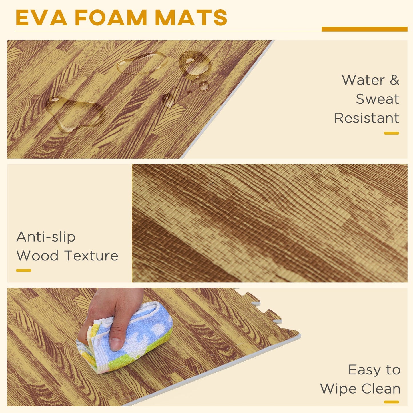 Soft Wood Grain EVA Foam Interlocking Floor Mats 72 Square Feet Exercise Workout Mat Kid Play Mat 18pcs (Light Wood Grain) - Gallery Canada
