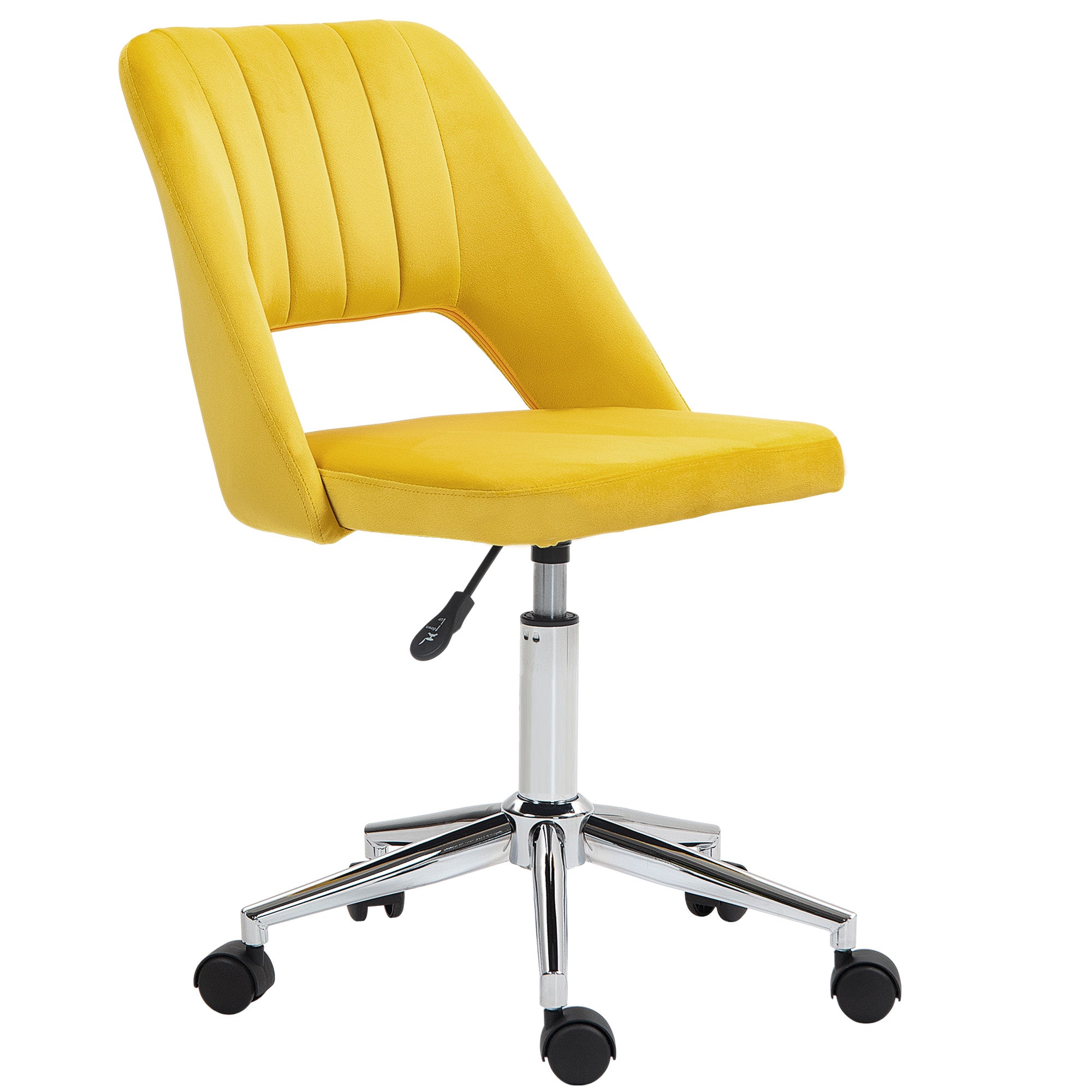 Mid Back Office Chair Velvet Fabric Swivel Scallop Shape Computer Desk Chair, Yellow Office Chairs at Gallery Canada