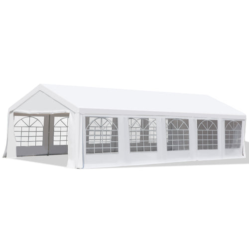 32'x16' Large Patio Gazebo, Steel Party Event Wedding Tent Canopy Carport Garage W/ 4 Removable Sidewalls for Outdoor Parking, White