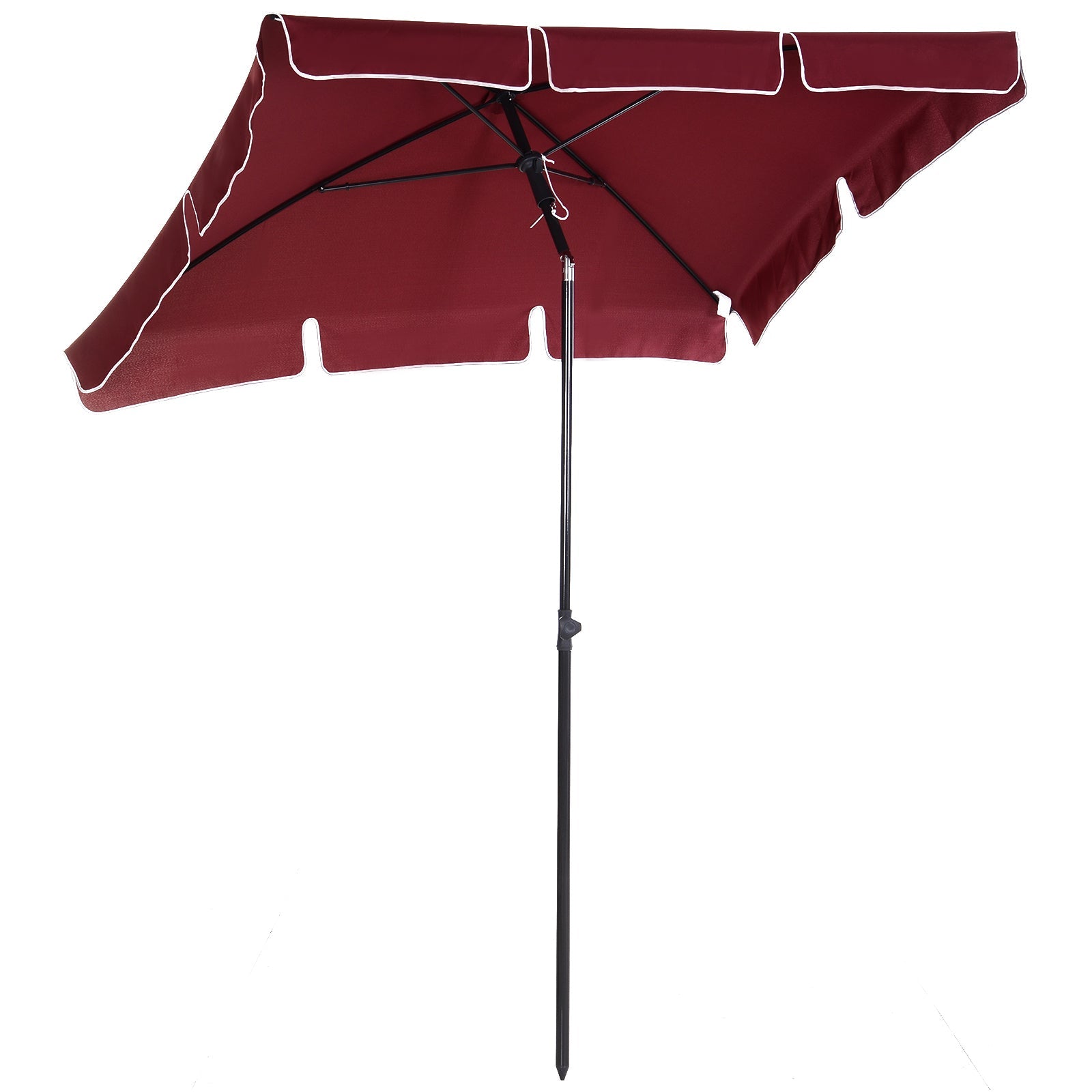 6.5x4ft Rectangle Patio Umbrella Aluminum Tilt Adjustable Garden Parasol Sun Shade Outdoor Canopy Wine Red Sun Umbrellas Wine Red and Black  at Gallery Canada