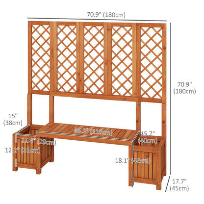 Wood Outdoor Bench with Trellis for Climbing Plants and 2 Planter Boxes Garden Planter with Bench Privacy Panel Brown Patio Chairs   at Gallery Canada