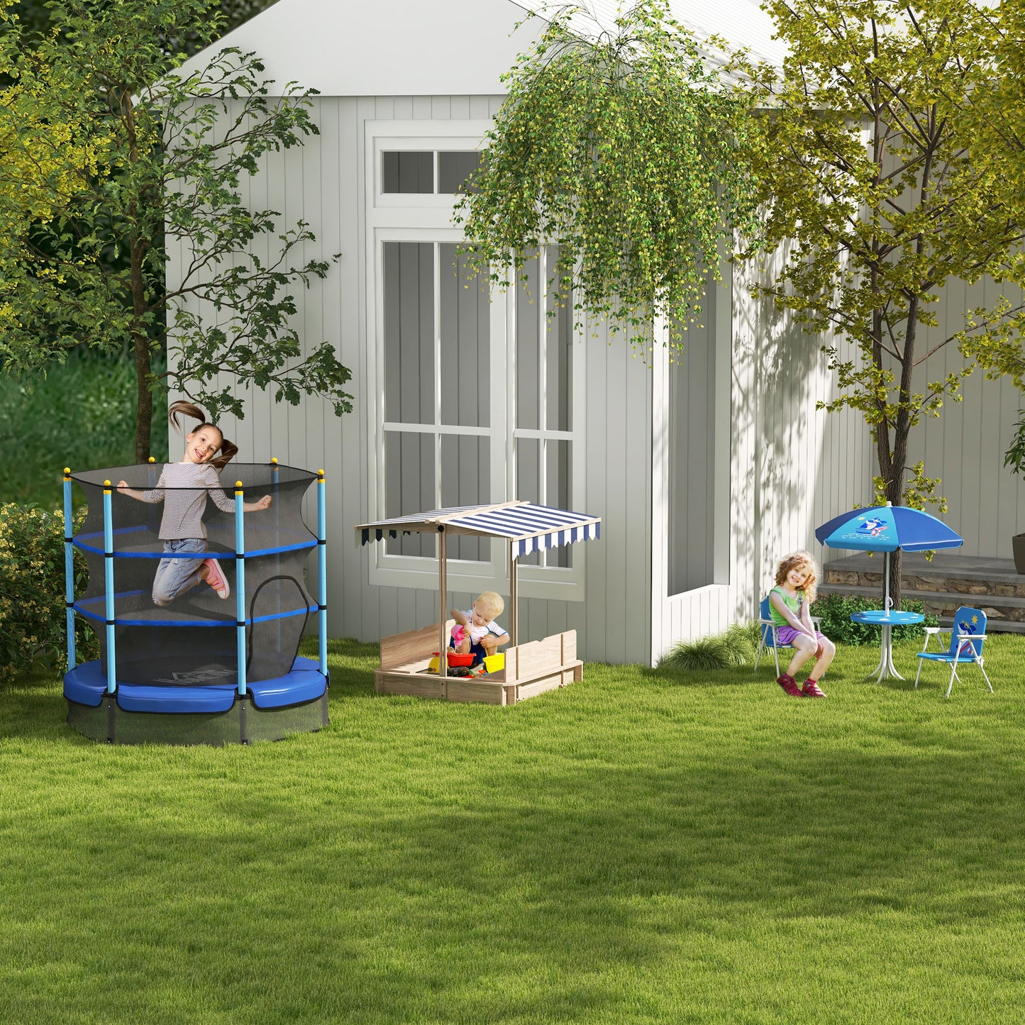 5Ft Trampoline for Kids with Safety Enclosure Net, for 3-10 Years, Blue Trampolines   at Gallery Canada