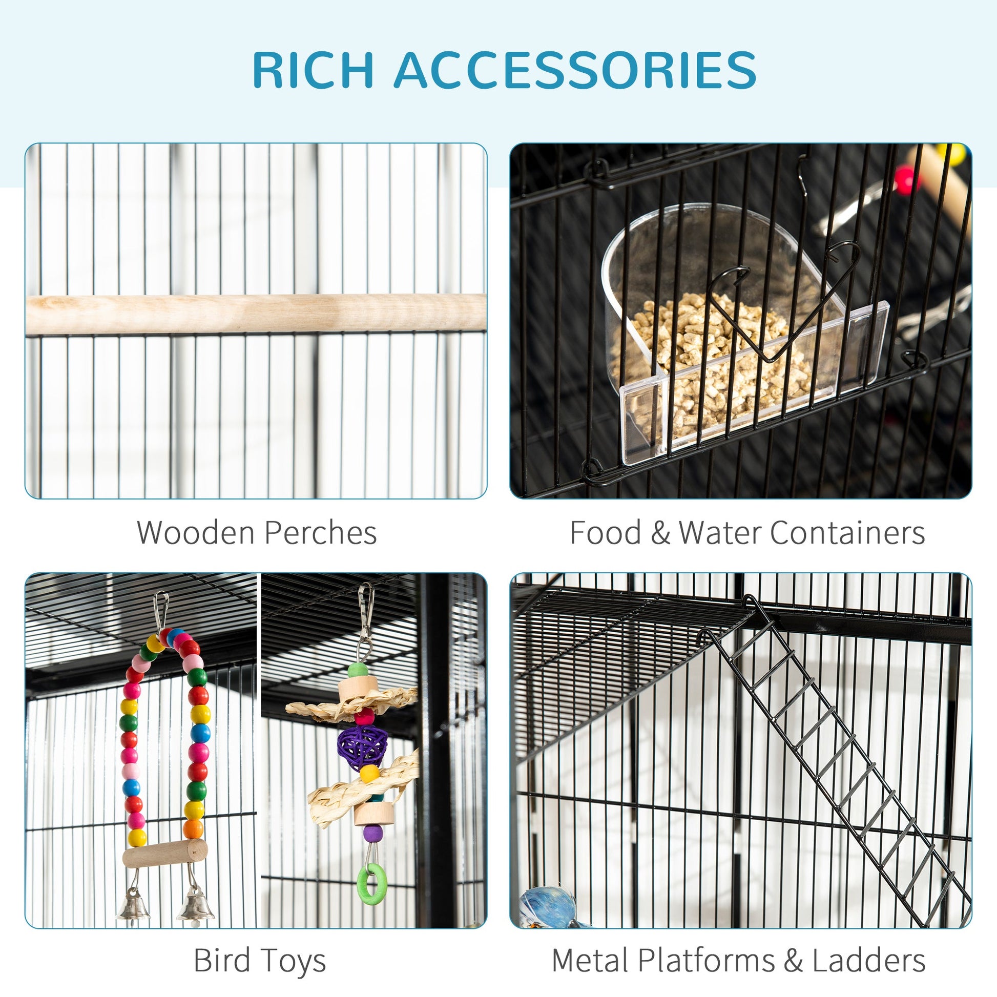 71" Bird Cage with Wheels Perches, Ramp, Storage Shelf, Toys for Canaries, Finches, Cockatiels, Parakeets, Black Bird Cages   at Gallery Canada