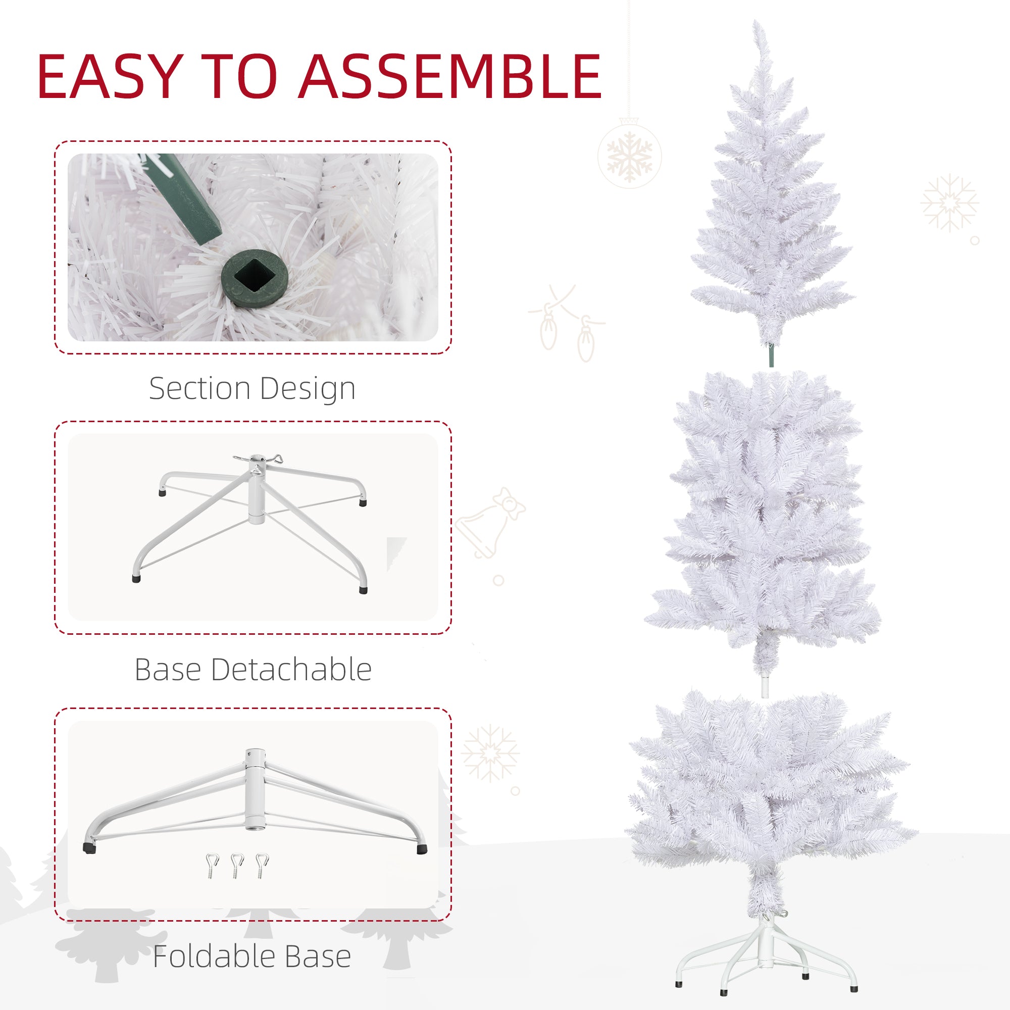 6ft Tall Pencil Artificial Christmas Tree with 479 Branch Tips with Steel Base, White Pencil Christmas Trees   at Gallery Canada