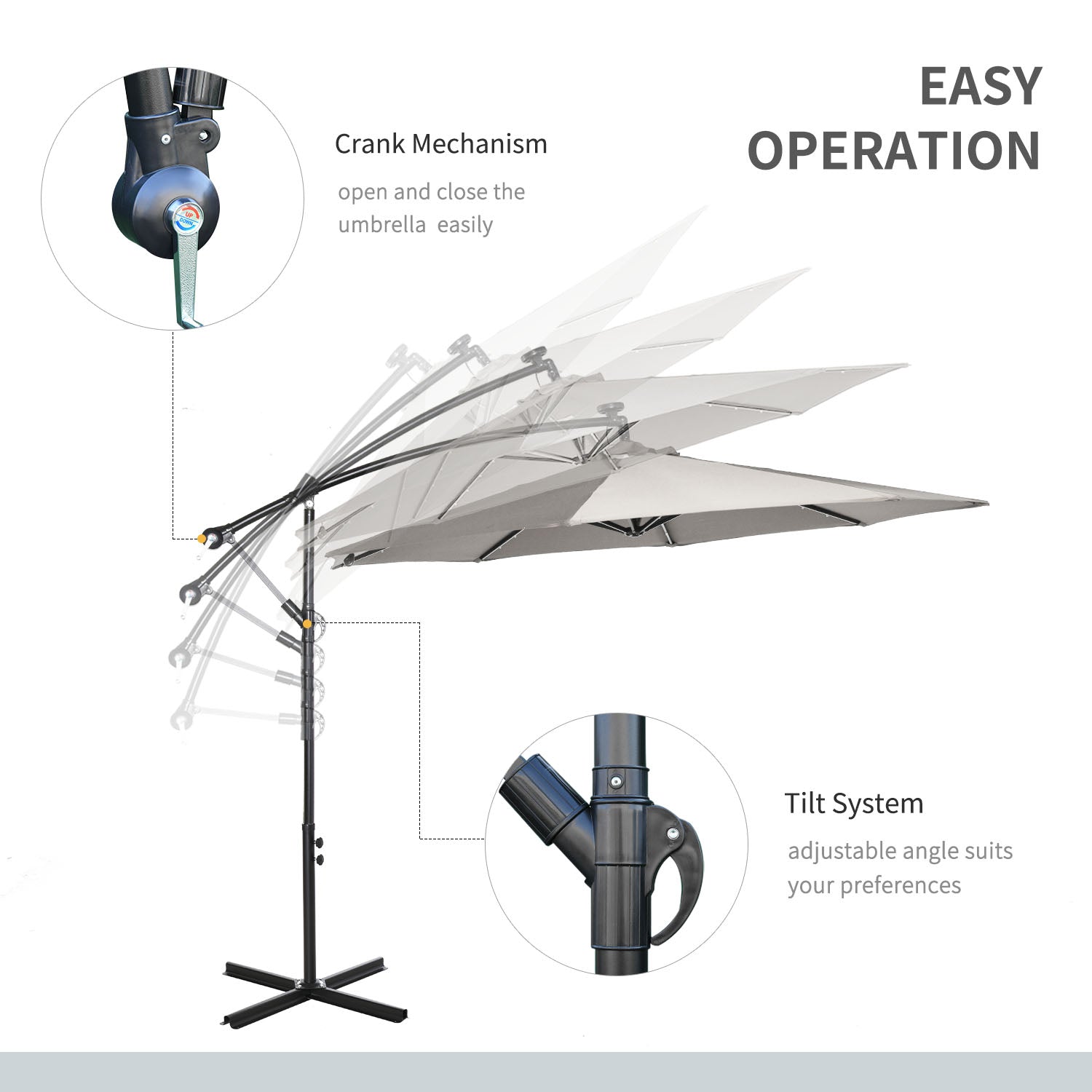 10ft Outdoor Cantilever Umbrella Banana Umbrella with Solar Lights and Adjustable Angle for Patio Backyard Light Grey Cantilever Umbrellas at Gallery Canada