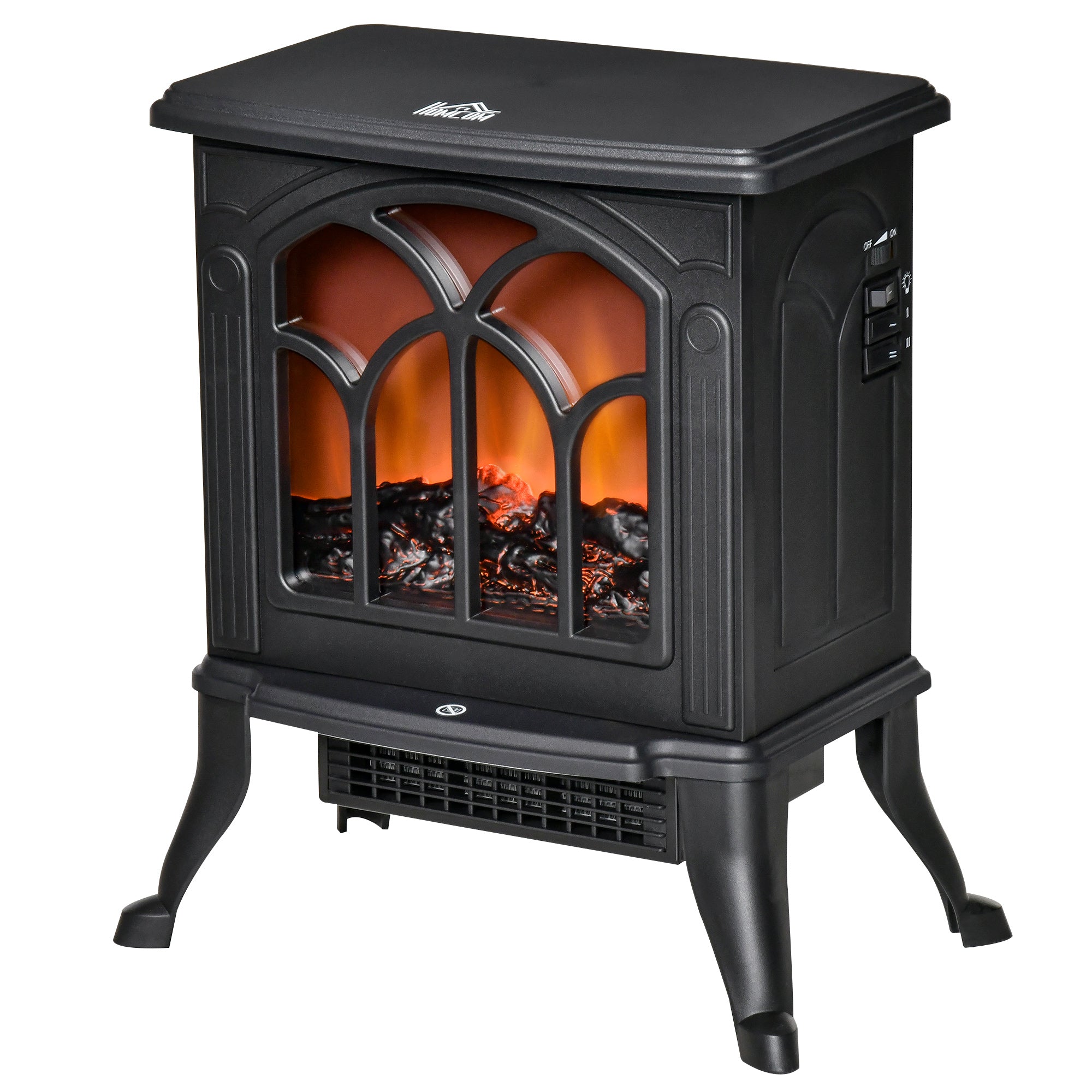 Electric Fireplace Heater, Freestanding Fireplace Stove with Realistic Flame, Overheat Protection, 750W/1500W, Black Electric Fireplaces   at Gallery Canada