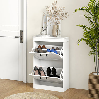 Shoe Storage Cabinet with 2 Flip Drawers and Adjustable Shelves, Narrow Shoe Cabinet for 10 Pairs of Shoes, White Shoe Storage Cabinets & Racks   at Gallery Canada