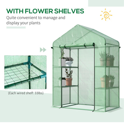 3-Tier Mini Greenhouse, Walk-in Greenhouse, Garden Hot House with 4 Shelves, Roll-Up Door and Weatherized Cover, 56" x 29" x 77", Green Walk In Greenhouses   at Gallery Canada