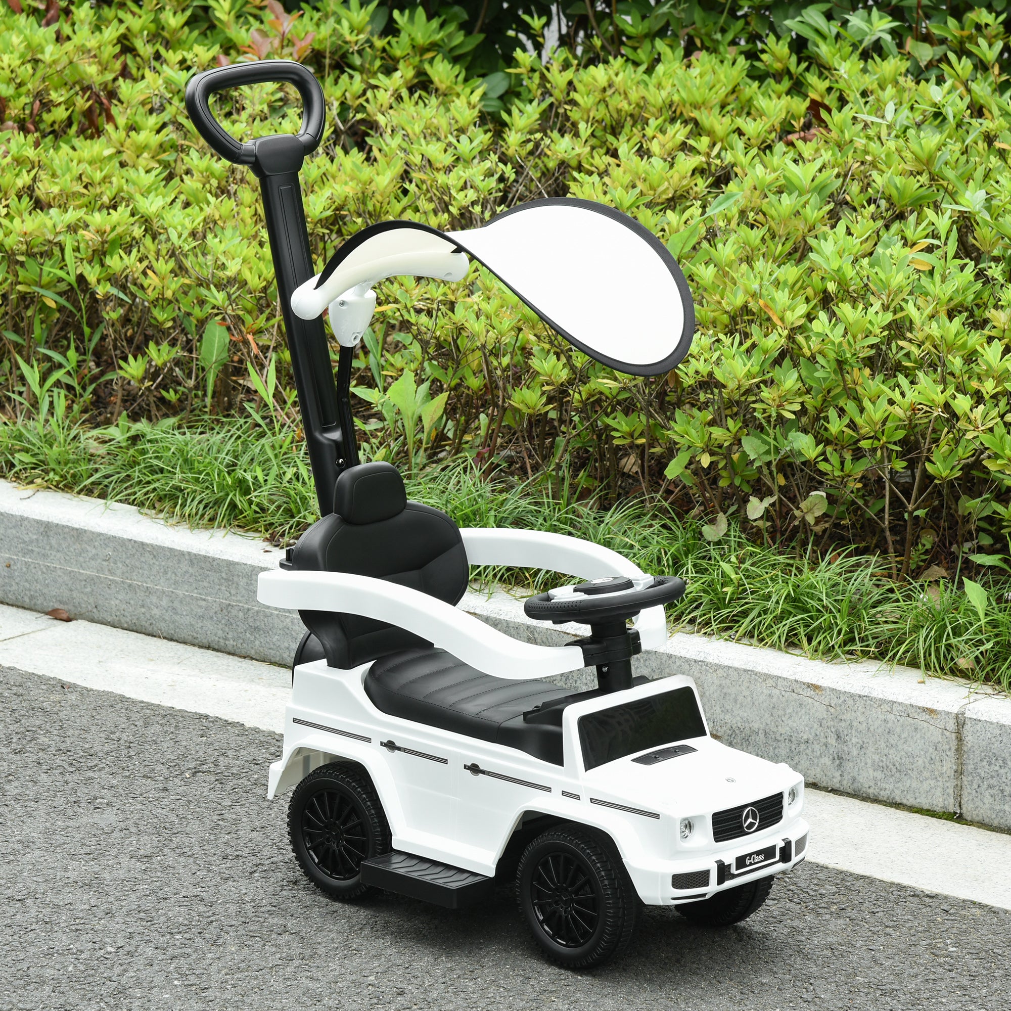 Mercedes-Benz G350 Licensed Push Car, 3-in-1 Toddler Sliding Car with Horn, Steering, Foot Rest, Seat Storage, White Push Cars for Toddlers at Gallery Canada