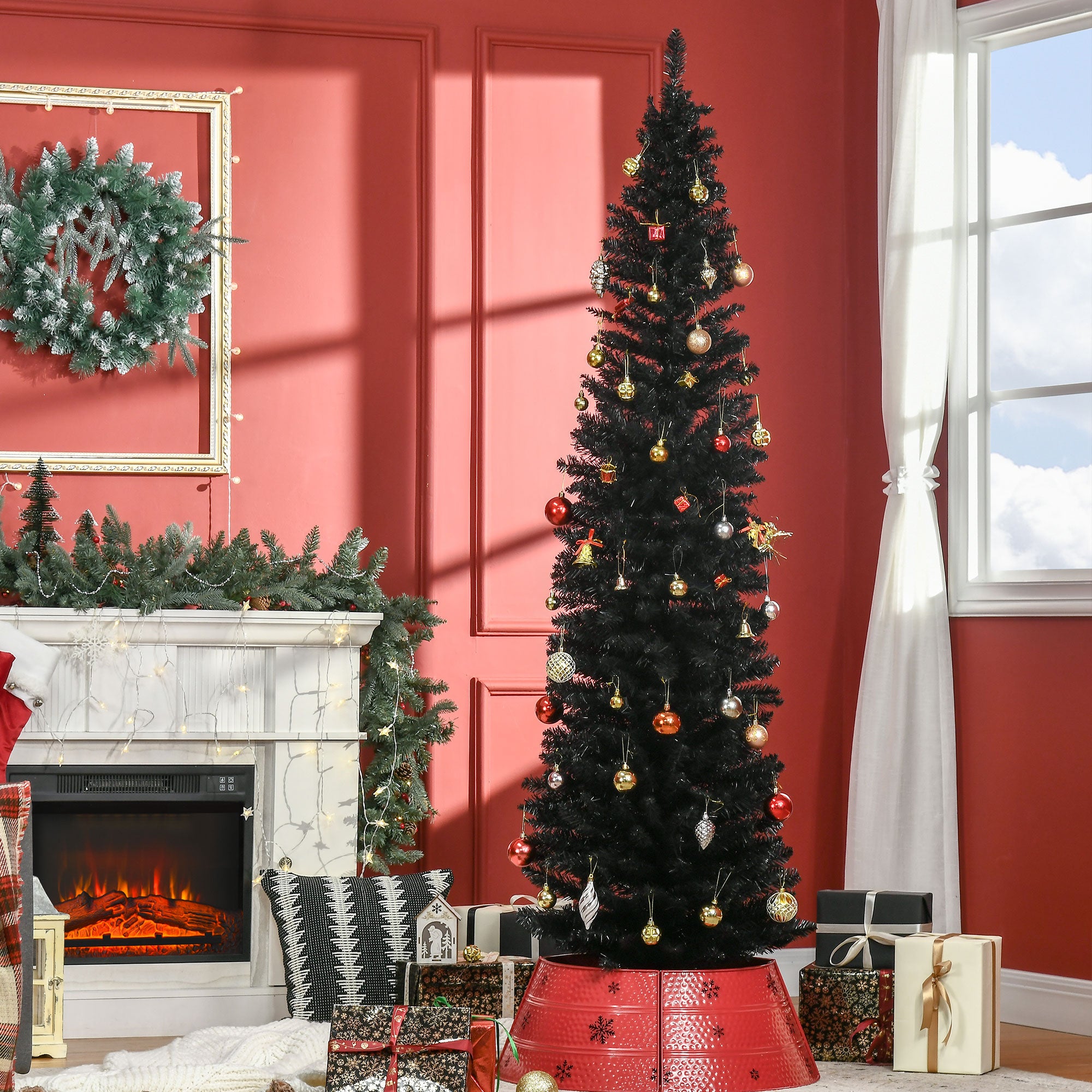 7FT Artificial Christmas Tree, Pencil Christmas Tree with Realistic Branches, Stable Stand, Black Pencil Christmas Trees Black  at Gallery Canada