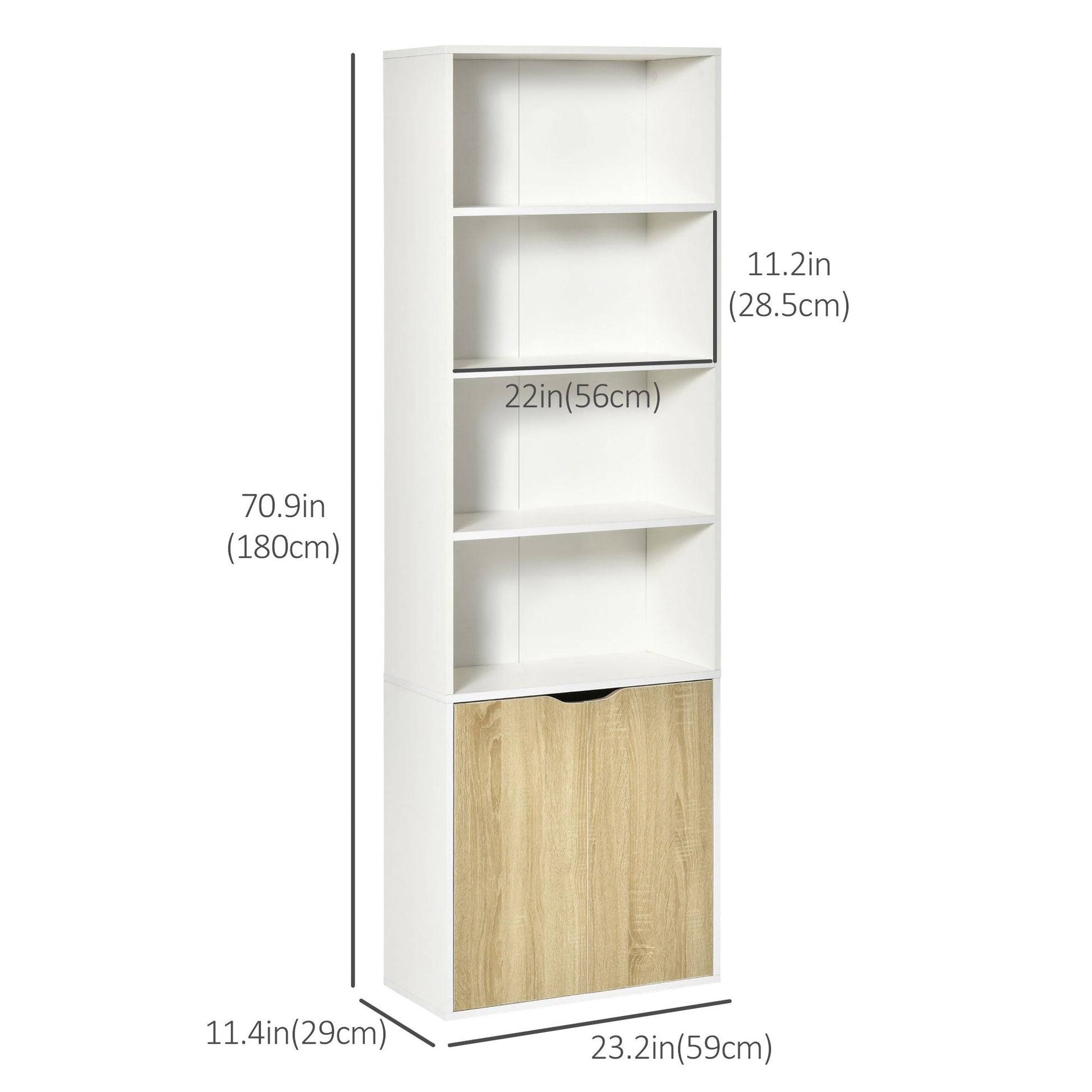 4-Tier Open Bookshelf with Doors Modern Home Office Bookcase Storage Cabinet for Living Room Bathroom Study, Oak White Bookshelves   at Gallery Canada