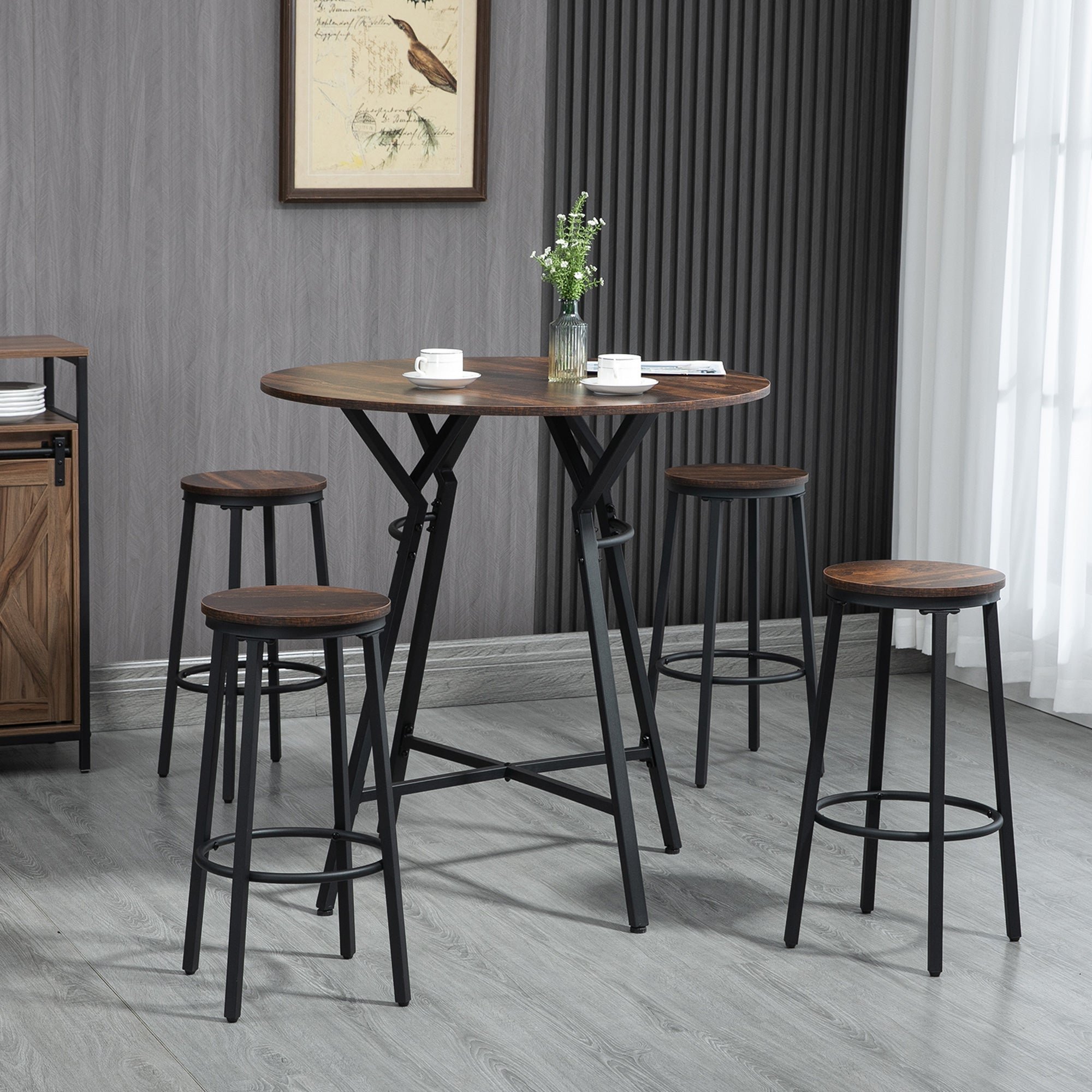 5-Piece Bar Table and Chairs Set, Space Saving Dining Table with 4 Stools for Pub &; Kitchen Bar Sets   at Gallery Canada