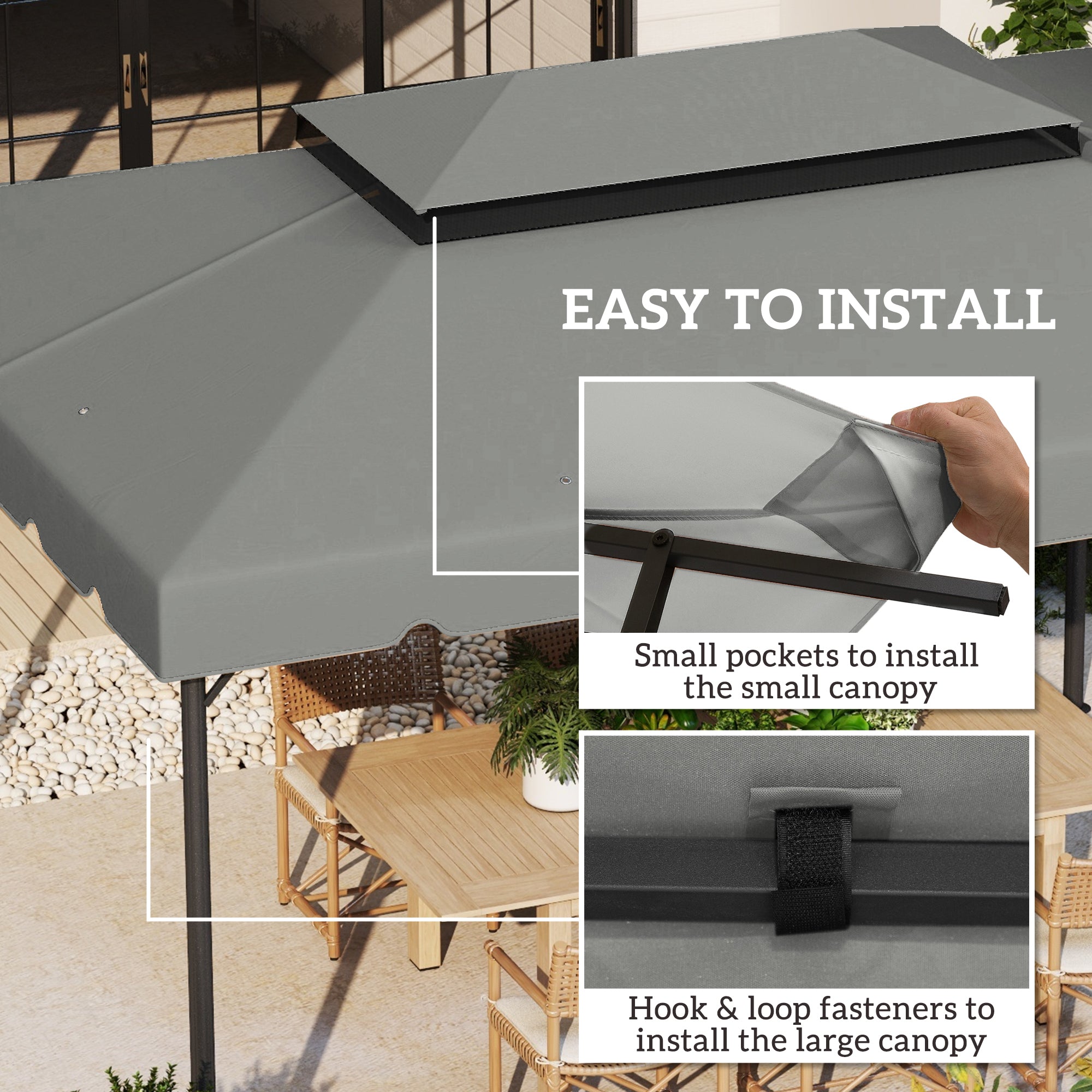 13.1' x 9.8' Gazebo Replacement Canopy, Gazebo Top Cover with Double Vented Roof for Garden Patio(TOP ONLY), Grey Gazebo Canopy Replacement at Gallery Canada