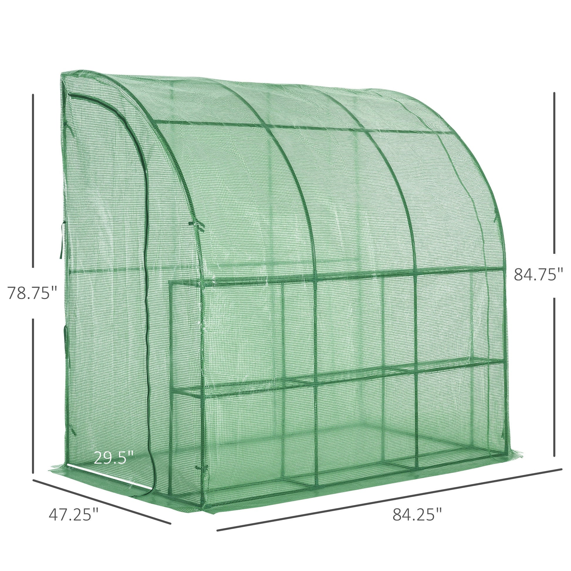 7' x 4' x 7' Outdoor Lean-to Walk-in Garden Greenhouse with Roll-Up Door Hot House for Plants Herbs Vegetables, Green Walk In Greenhouses   at Gallery Canada