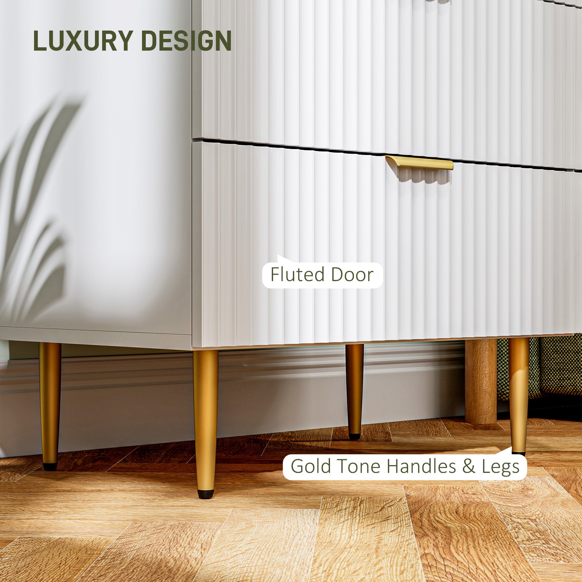 Modern Chest of Drawers 4 Drawer Dresser for Bedroom with Gold Legs and Handles, White Storage Cabinets at Gallery Canada