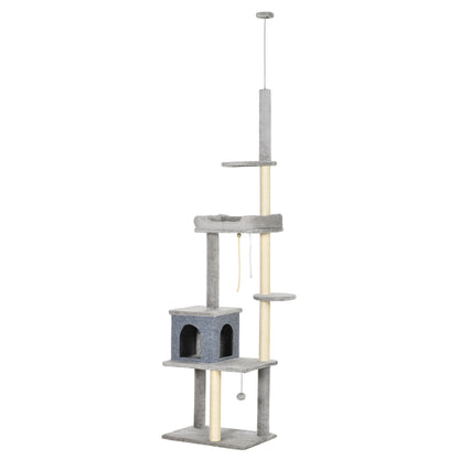 Adjustable Floor-to-Ceiling Cat Tree Tower with Condo and Bed, Grey Floor to Ceiling Cat Trees Grey  at Gallery Canada