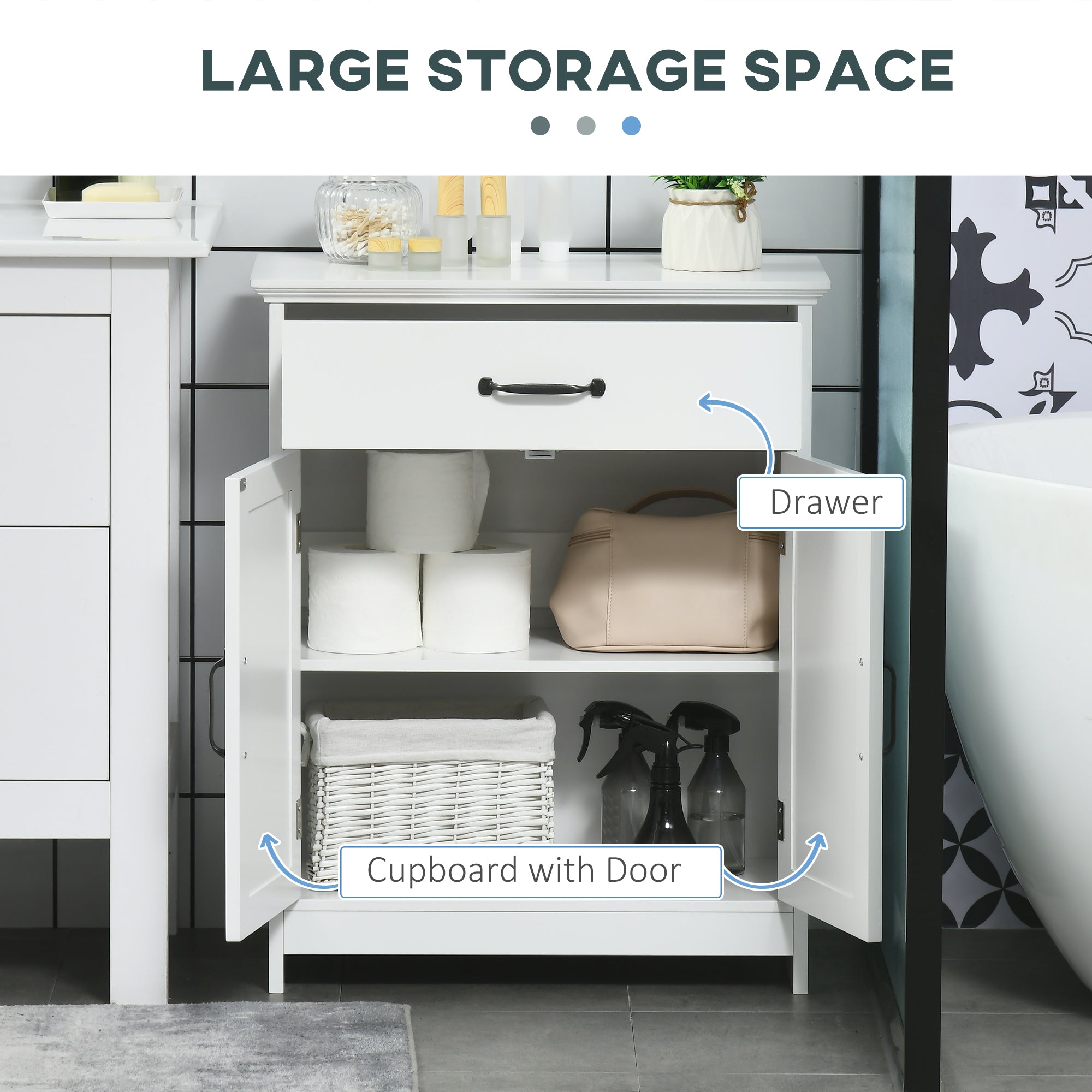 Bathroom Storage, Bathroom Cabinet with 2 Doors, Adjustable Shelves for Living Room Kitchen, 23.6