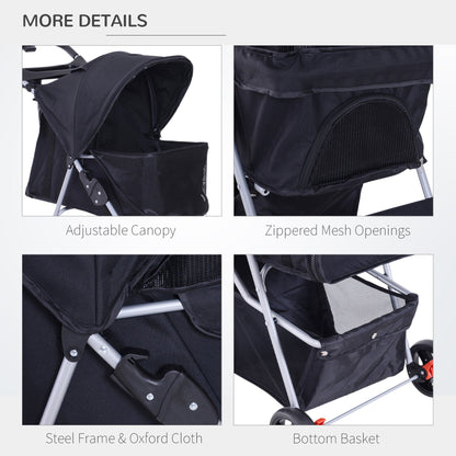 Foldable Pet Stroller with 4 Wheels, Cup Holder, Storage Basket, Black Dog Bike Trailers & Strollers   at Gallery Canada