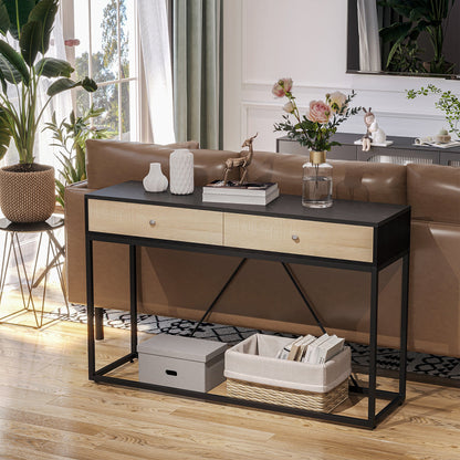 Console Table, Hallway Table with 2 Drawers, Steel Frame Sofa Table for Entrance and Living Room, Black Console Tables   at Gallery Canada