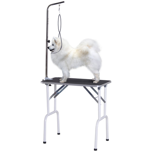Foldable Pet Grooming Table for Dogs Cats with Adjustable Arm, Non-slip Surface, Black