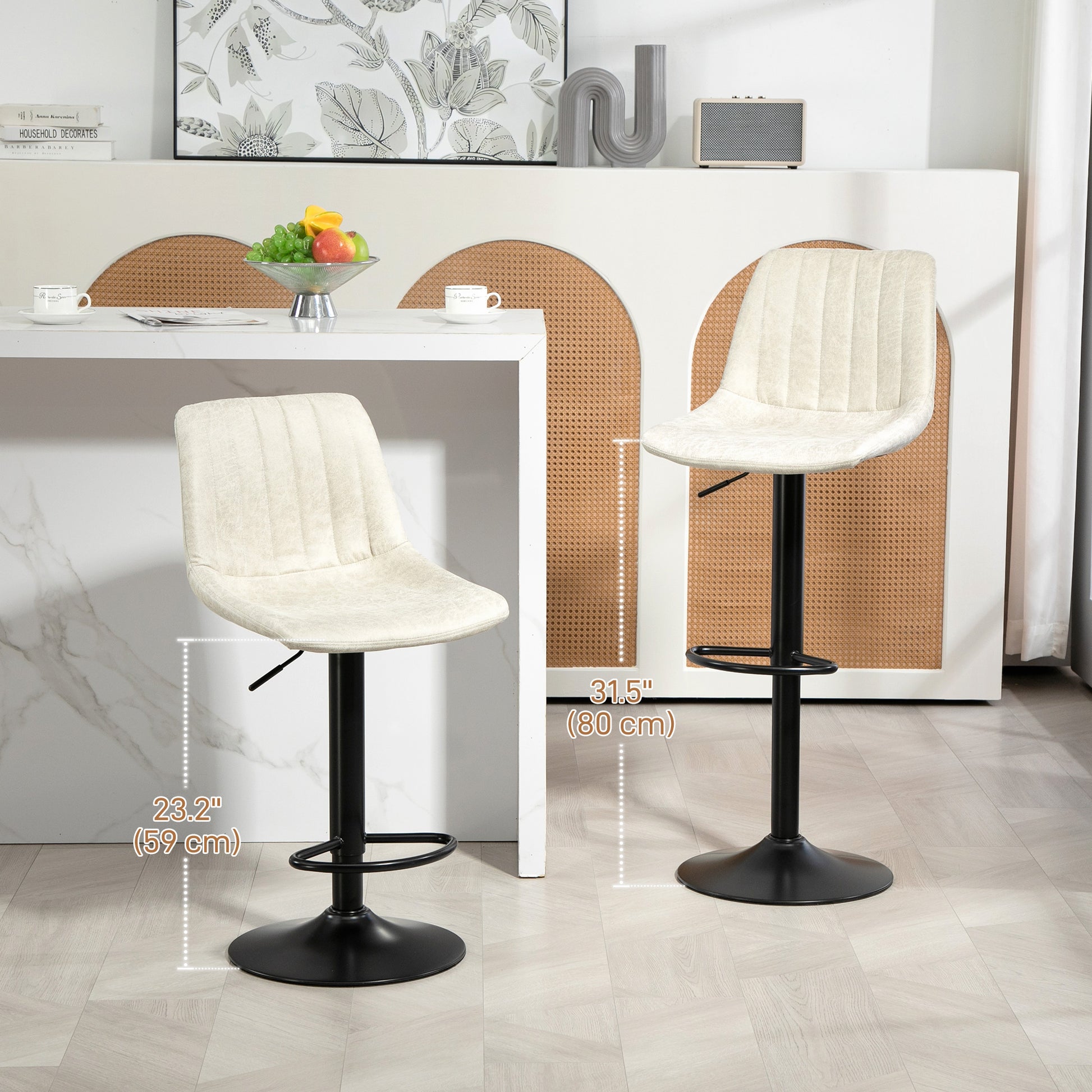 Counter Height Bar Stools Set of 2, Adjustable Height Bar Chairs with Swivel Seat, Leathaire Upholstery Bar Stools   at Gallery Canada