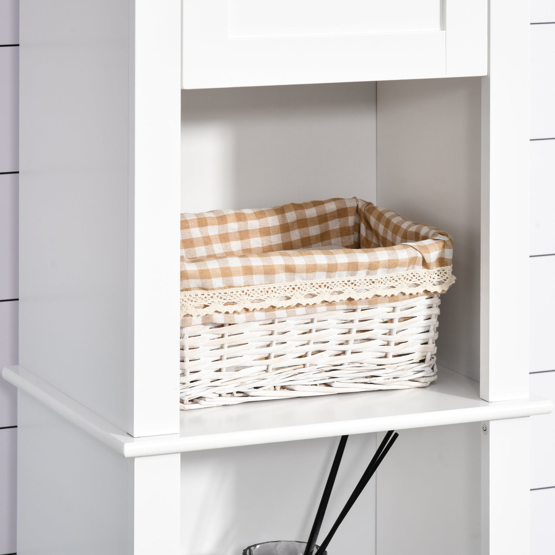 Tall Bathroom Cabinet, Freestanding Linen Cabinet with Open Shelves and 2 Cupboards, Narrow Storage Cabinet, White Bathroom Cabinets   at Gallery Canada