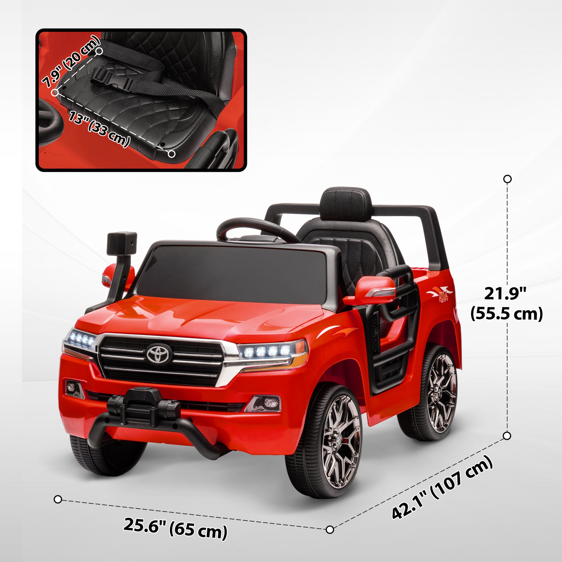 12V Toyota LAND CRUISER Licensed Kids Car w/ Remote Control, Four Wheel Spring Suspension, Soft Start, LED Light, Red Electric Toy Cars   at Gallery Canada