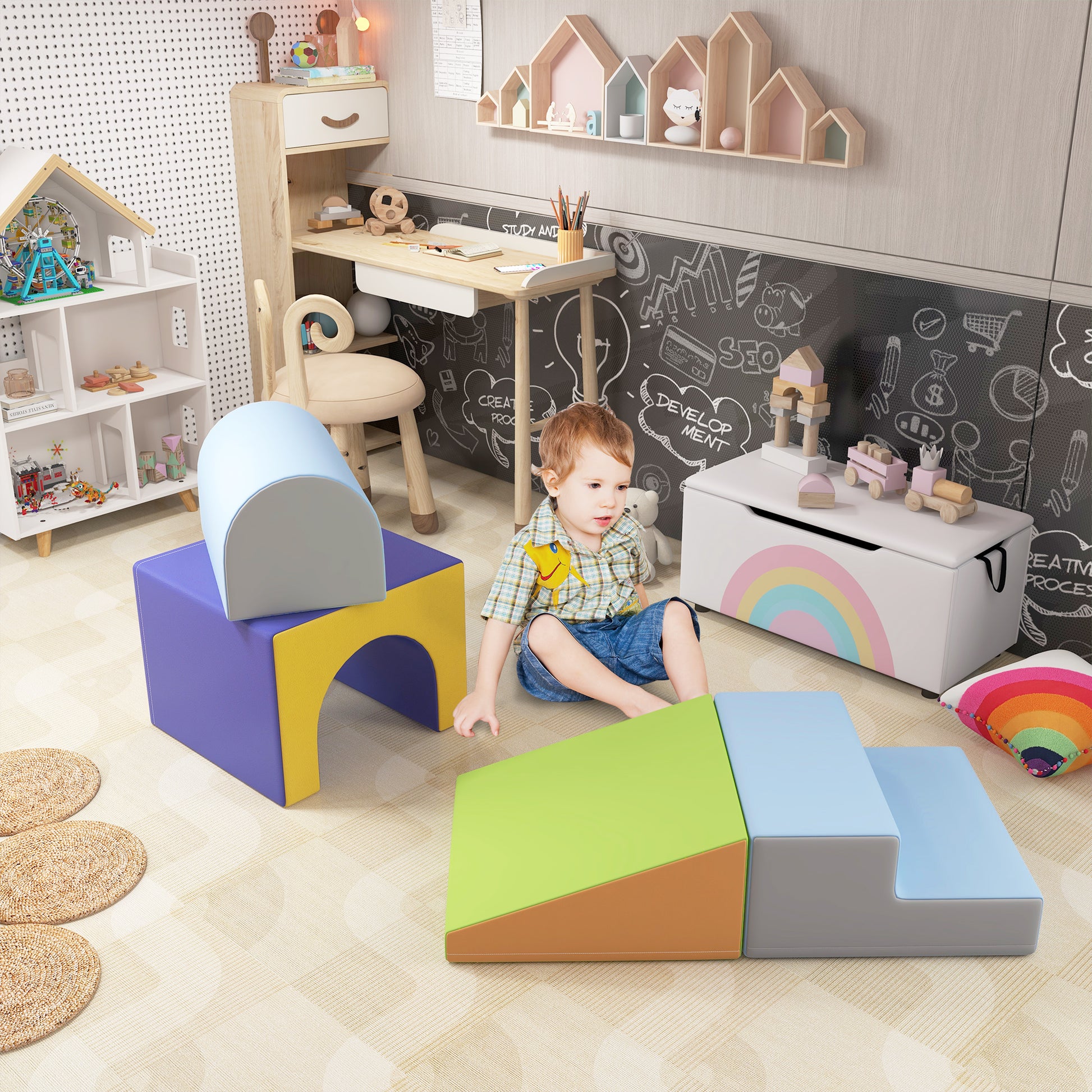 4 Piece Foam Play Set for Toddlers and Children, Dark Colour Baby Gym & Playmats   at Gallery Canada