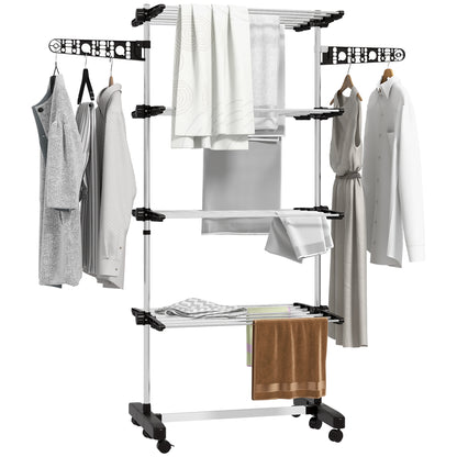 Garment Drying Rack Stainless Steel Folding Clothes Hanging Rack with Side Wings Castors for Indoor Outdoor Black Bath Accessories   at Gallery Canada