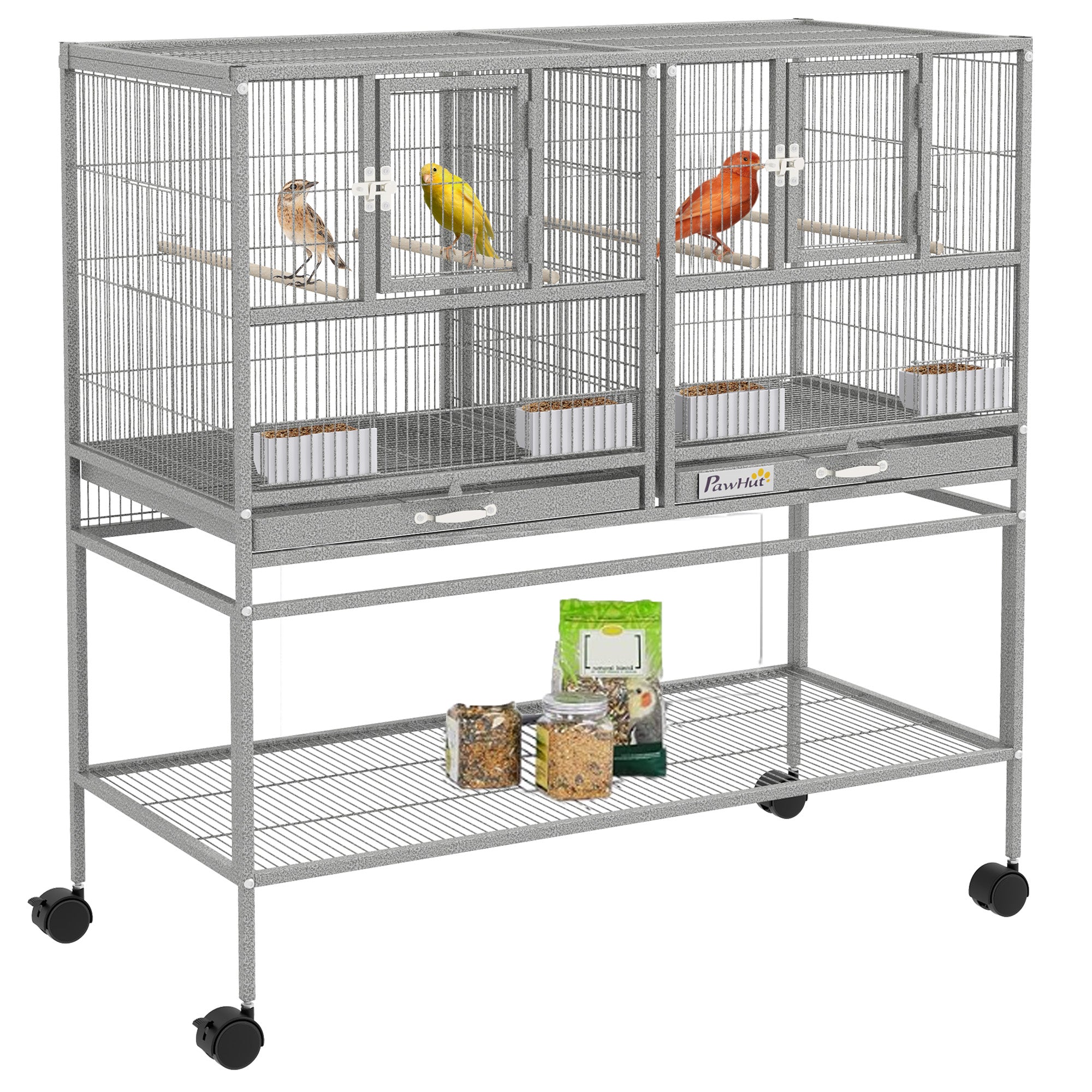 Large Double Rolling Metal Bird Cage Bird House w/ Removable Tray Storage Shelf Bird Cages at Gallery Canada