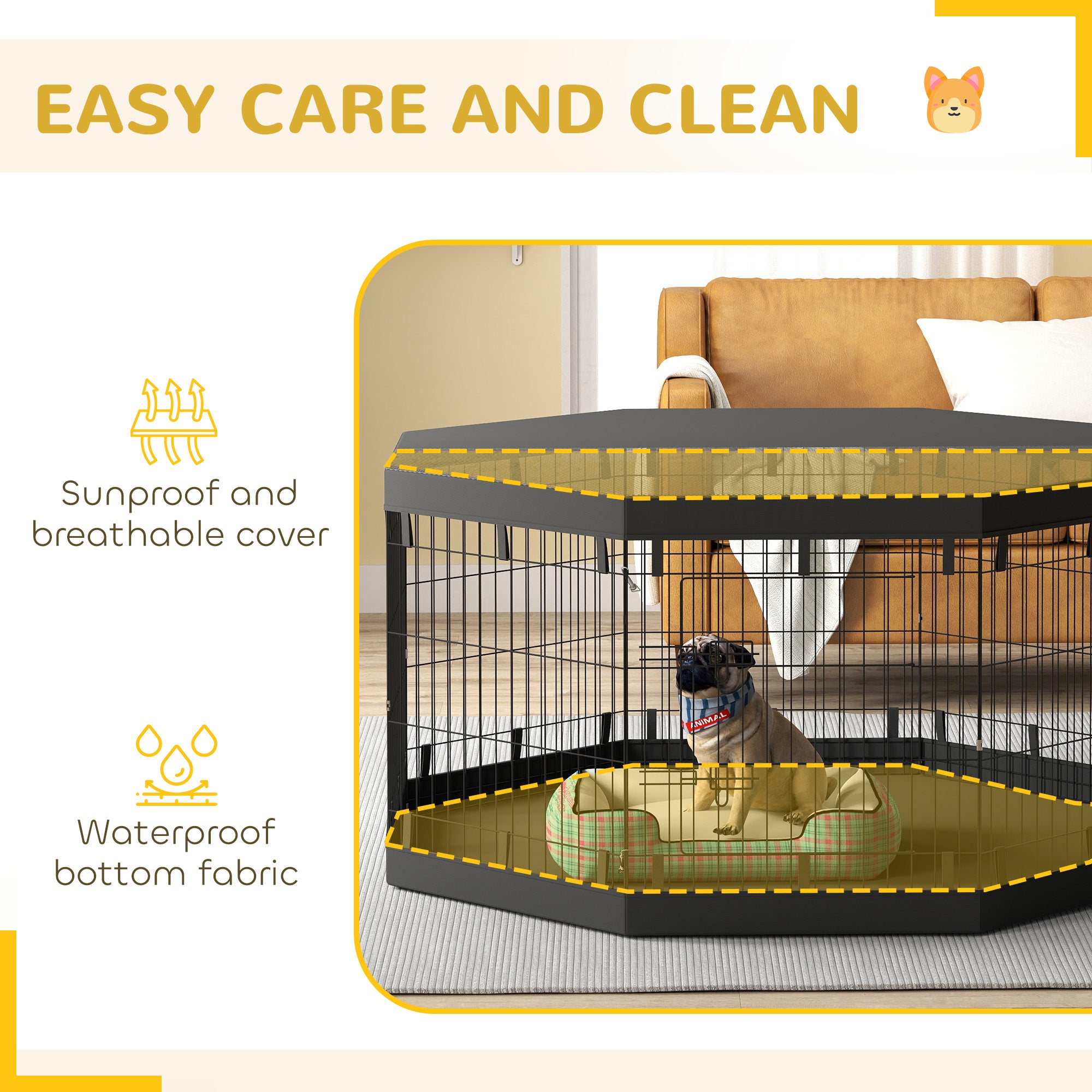 8 Panels Foldable Dog Playpen with Bottom Pad &; Top Cover, 30