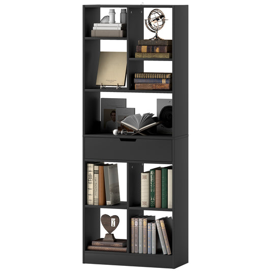 Tall Bookshelf with Drawer, Freestanding Bookcase for Bedroom, Living Room, Home Office, Black Display Bookshelves at Gallery Canada