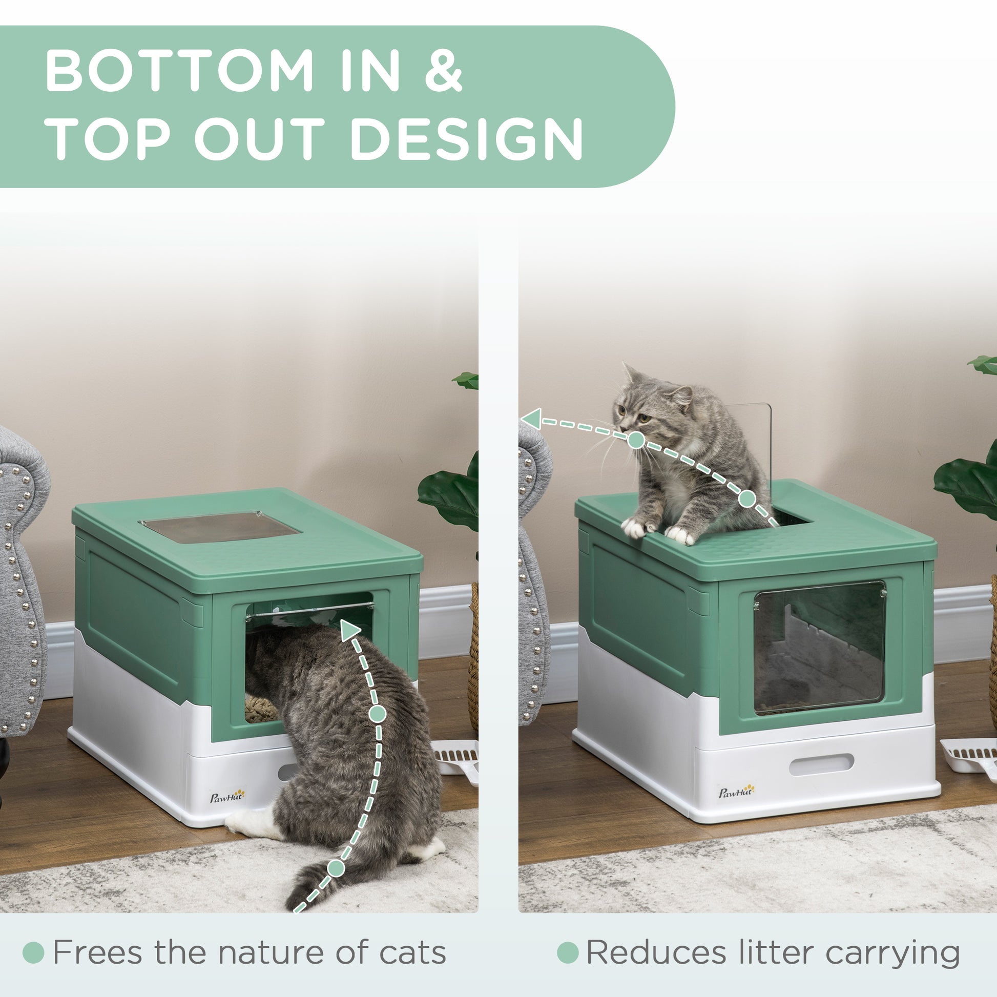 Top Entry Enclosed Kitty Litter Box with Scoop, Tray, Front Entry, Large Space, Foldable, Portable, Green Cat Litter Box Enclosures   at Gallery Canada