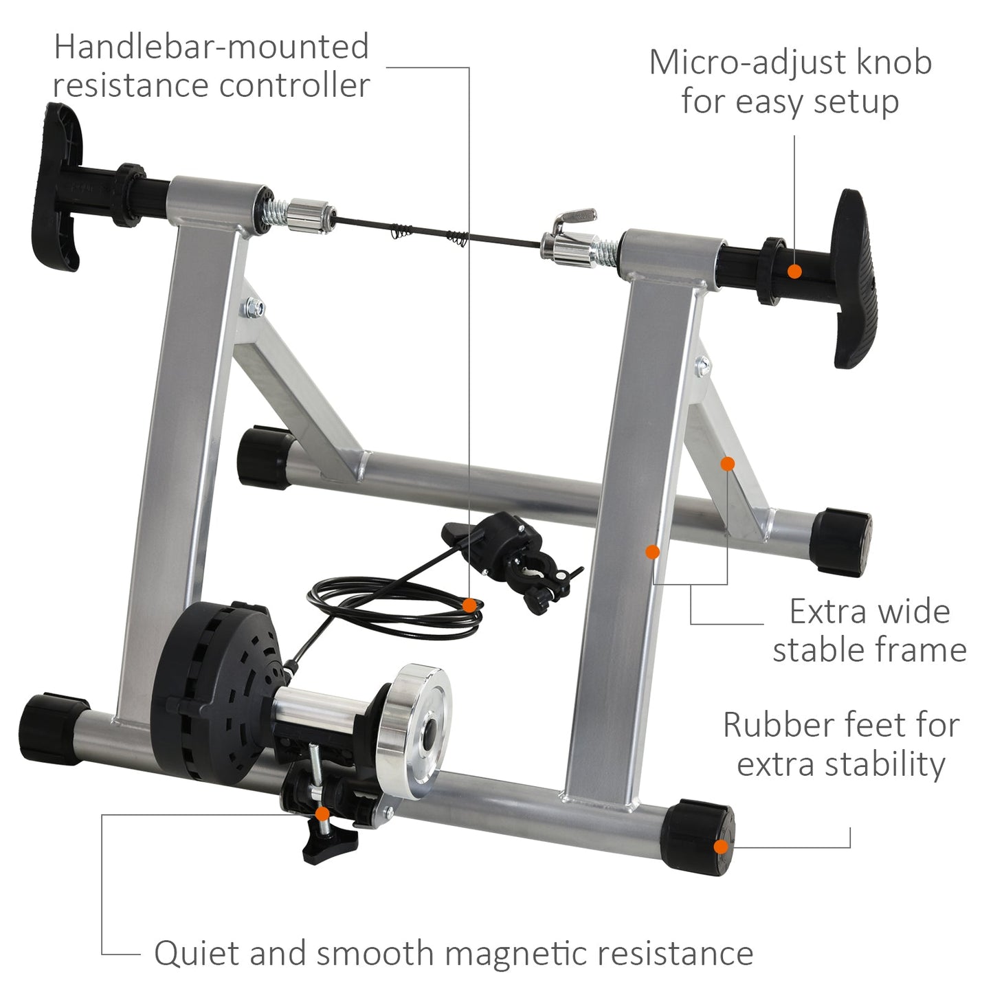 Bike Trainer Magnetic Bicycle Stand Indoor Exerciser w/ Quick Release Skewer, 5 Levels Resistance Silver Bike Trainer Stands   at Gallery Canada