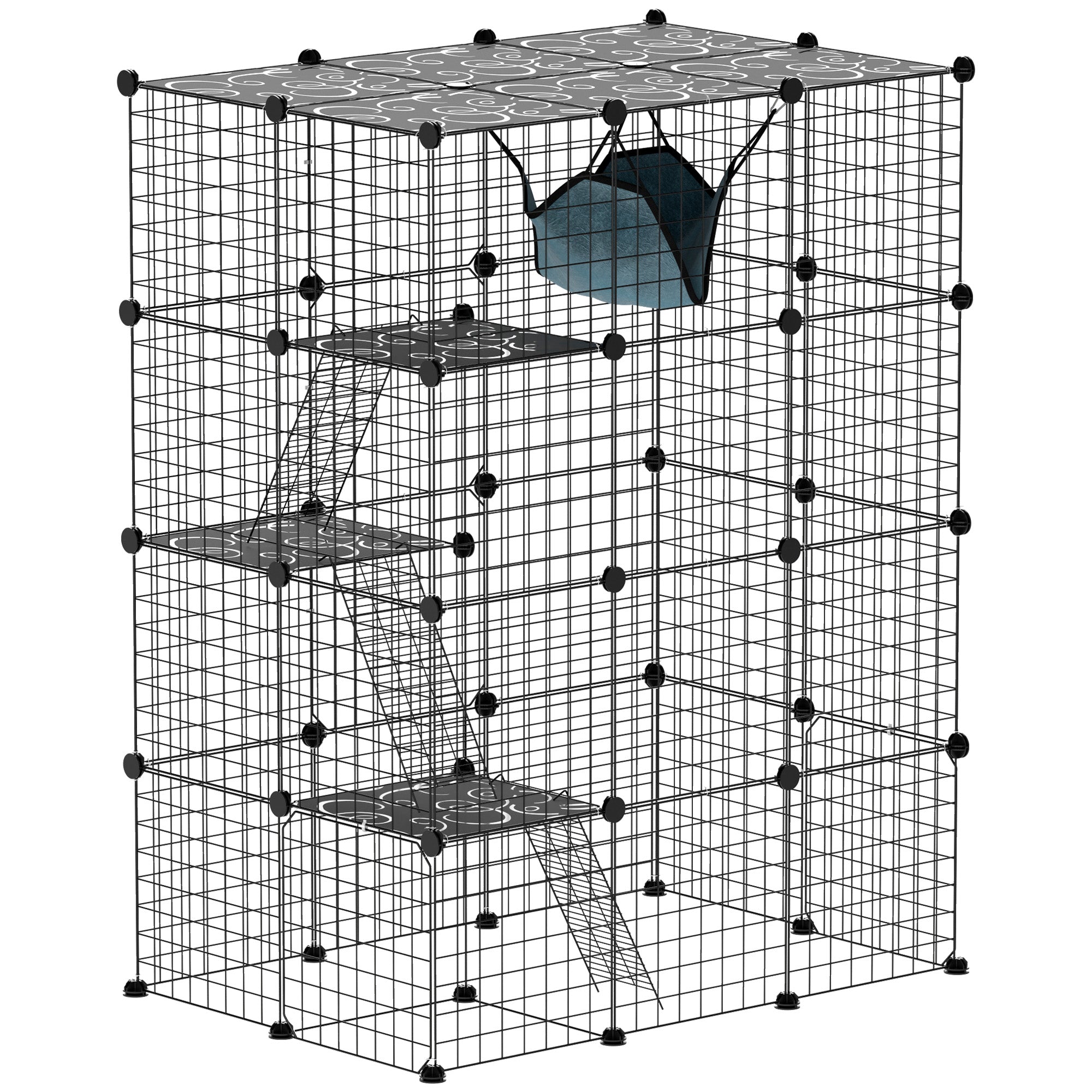 4-Tier DIY Large Cat Cage with Hammock, Platforms, Ramps, Accessories for 1-3 Cats, Indoor Use, Black Outdoor Cat Enclosures Black at Gallery Canada