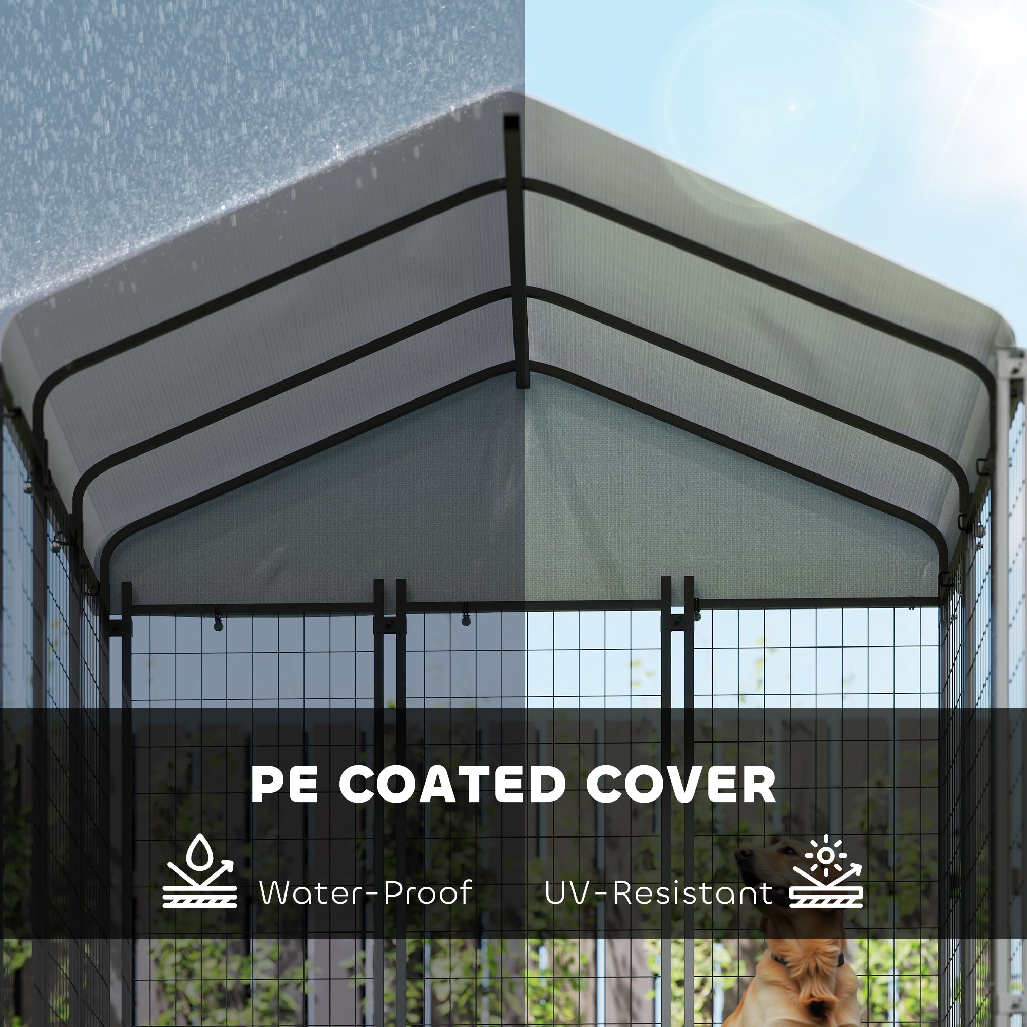 Outdoor Dog Kennel with Waterproof UV-Resistant Cover, for Large and Medium Dogs, 6' x 6' x 6', Silver Houses, Kennels & Pens at Gallery Canada