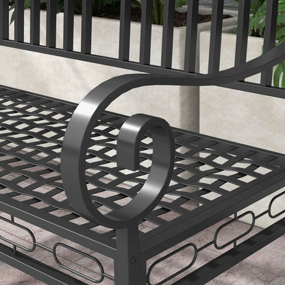 44" Metal Park Bench, 2 Seater Garden Bench with Decorative Backrest and Grid Seat for Patio, Backyard, Lawn, Black Outdoor Benches   at Gallery Canada