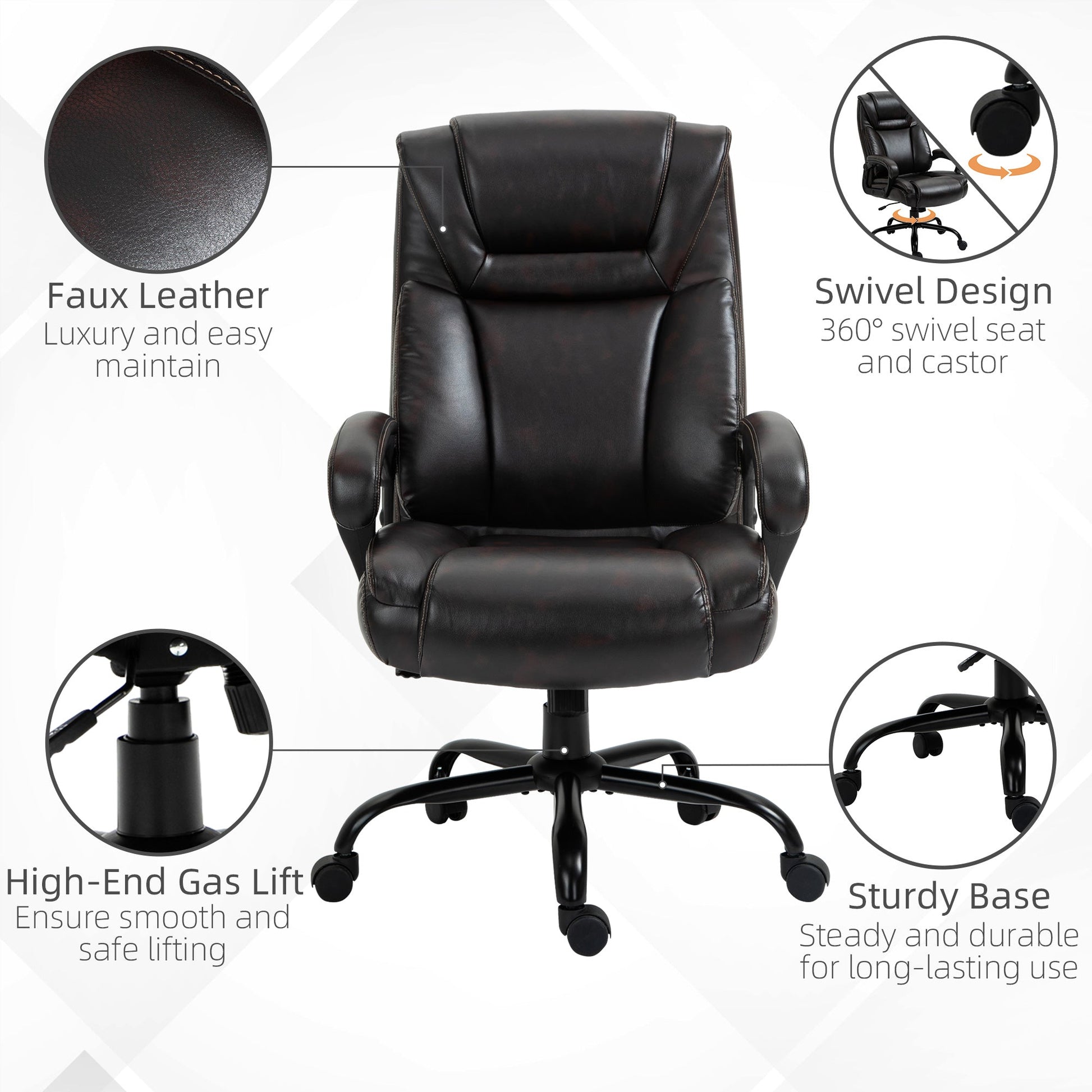 Executive Office Chair, Large, 400LBS Capacity, High Back, PU Leather, Adjustable Height, Swivel Wheels, Brown Executive & Manager Chairs   at Gallery Canada