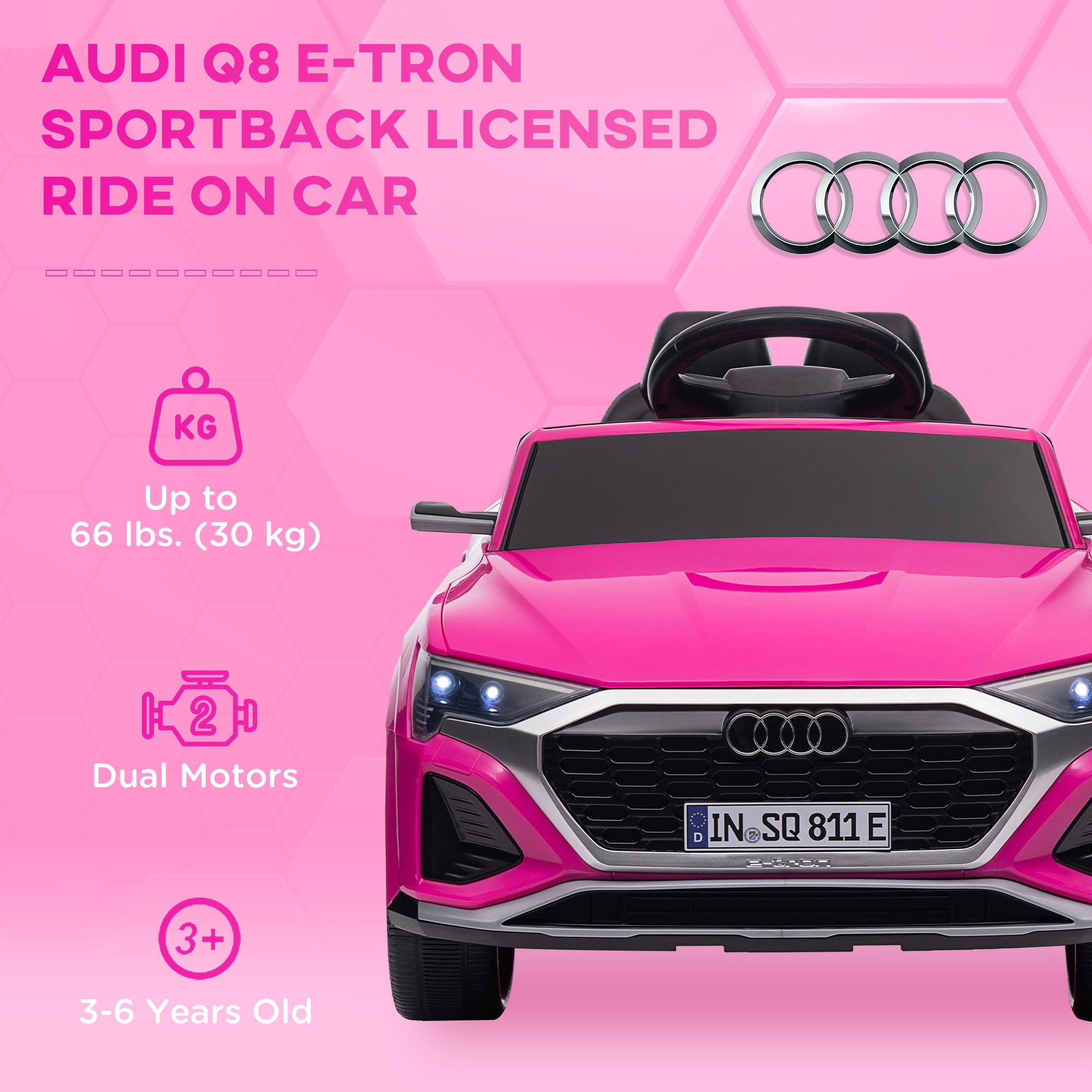 12V Battery Powered Kids Electric Car, Audi Q8 etron Sportback Licensed Ride on Car w/ Remote Control, Pink Electric Toy Cars   at Gallery Canada